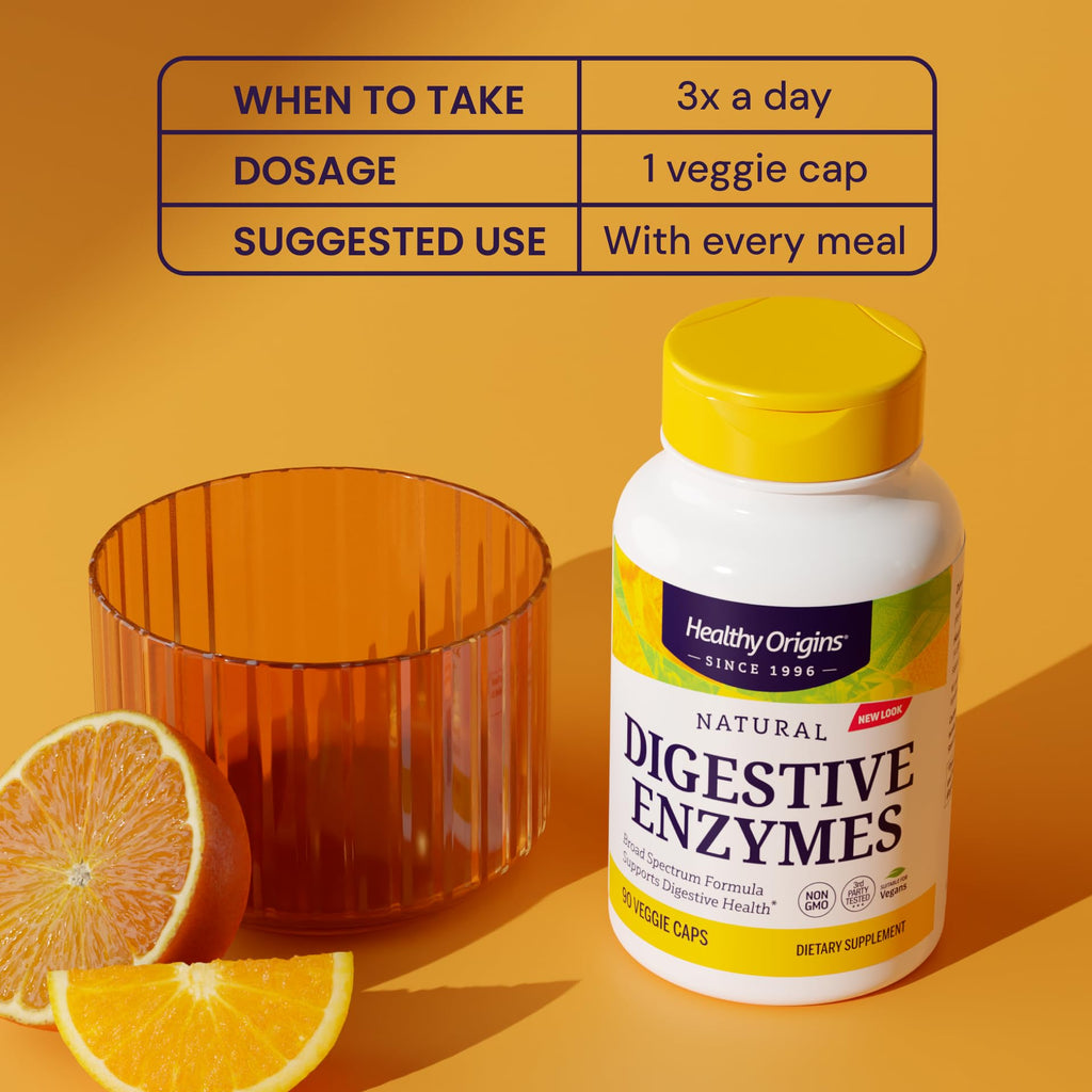 Healthy Origins Digestive Enzymes, 90 Veggie Capsules - Broad Spectrum, Multi-Enzyme Blend with Protease, Amylase & Lipase - Supports GI Comfort,