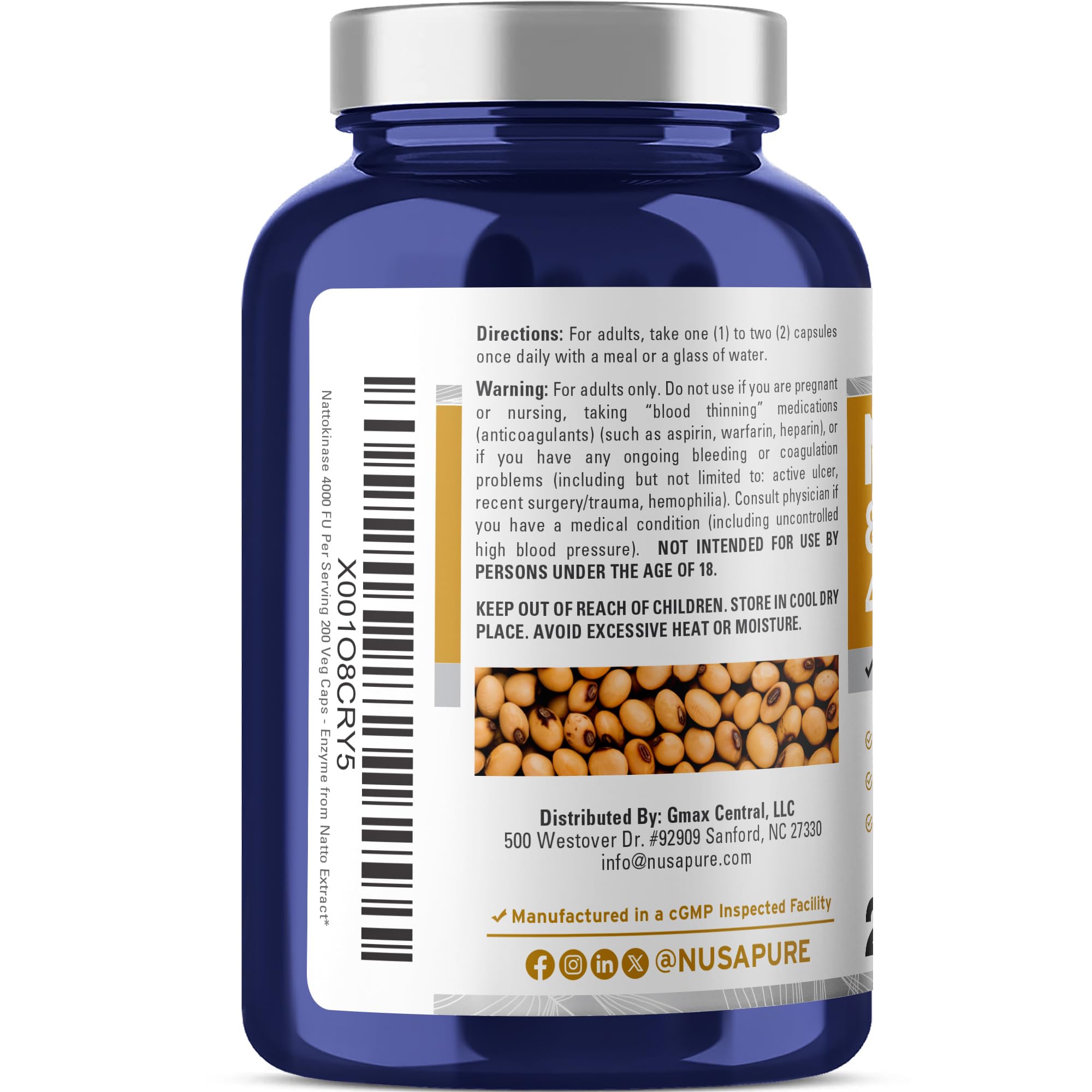 NusaPure Nattokinase 4000 FU 800mg, 200 Veggie Capsules (Vegan, Non-GMO) NusaPure Au supplements