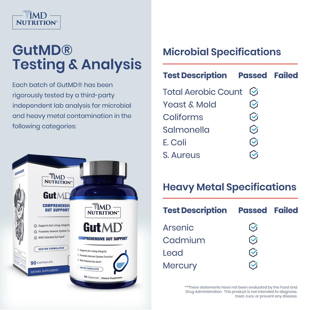 1MD Nutrition GutMD - L-Glutamine Capsules w/Prebiotic for Gut Health - L Glutamine Supplement - Supports Healthy Digestive