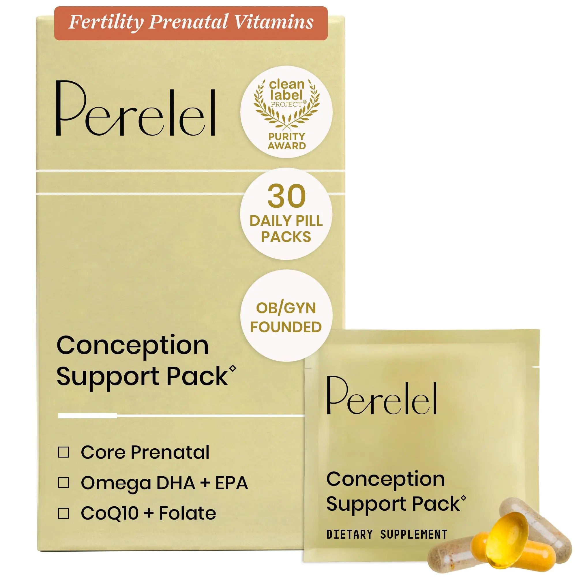 Perelel Conception Support Pack, Prenatal Multivitamin with DHA Omega 3, COQ10 & Folate, Supports Fertility Wellness for Women Perelel Au supplements