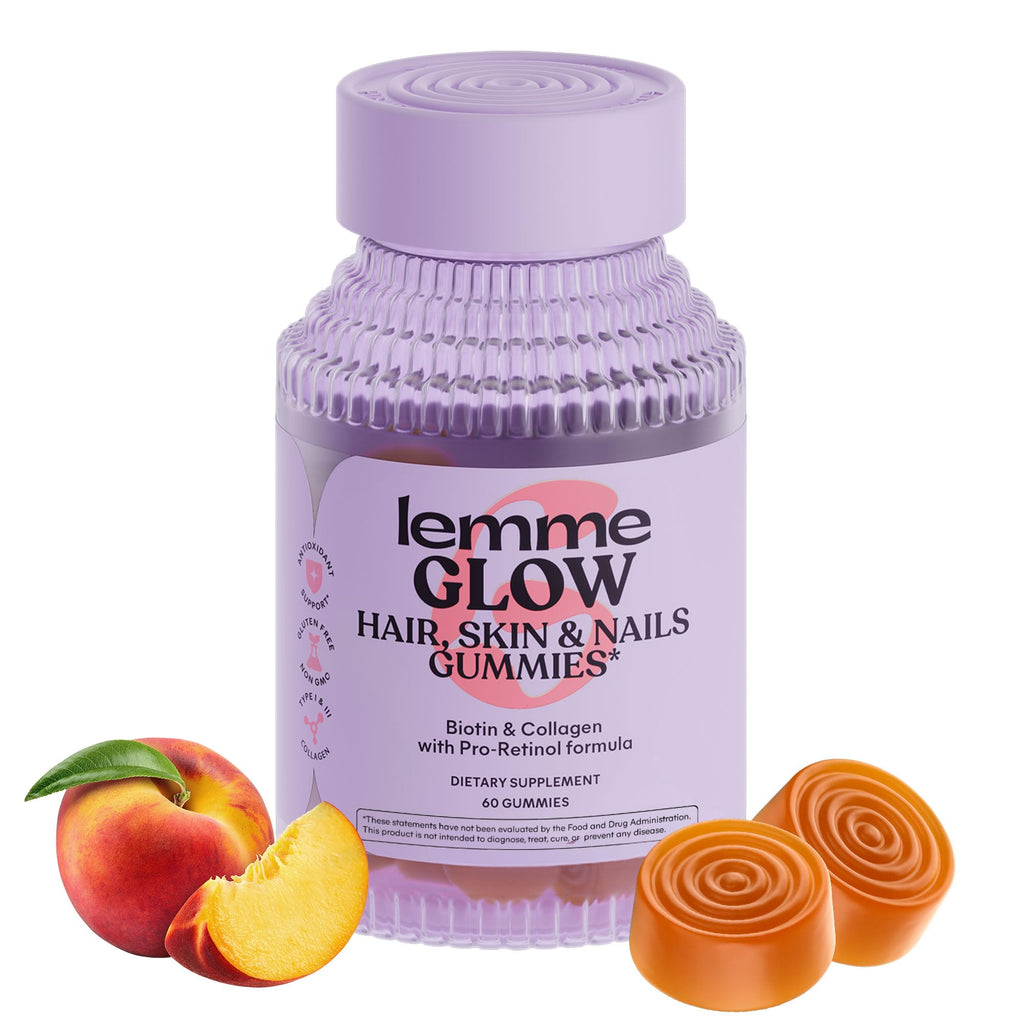 Lemme Glow Collagen Gummies for Thick Hair, Strong Nails & Healthy Skin with Multi-Collagen Peptides, Biotin, Trace Minerals, Zinc, Vitamins A, C & E