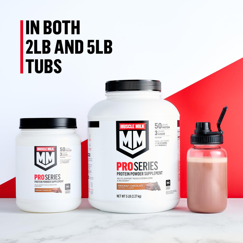 Muscle Milk Pro Series Protein Powder Supplement, Slammin' Strawberry, 2 Pound, 11 Servings, 50g Protein, 3g Sugar, 20 Vitamins & Minerals, NSF Certified for Sport, Packaging May Vary