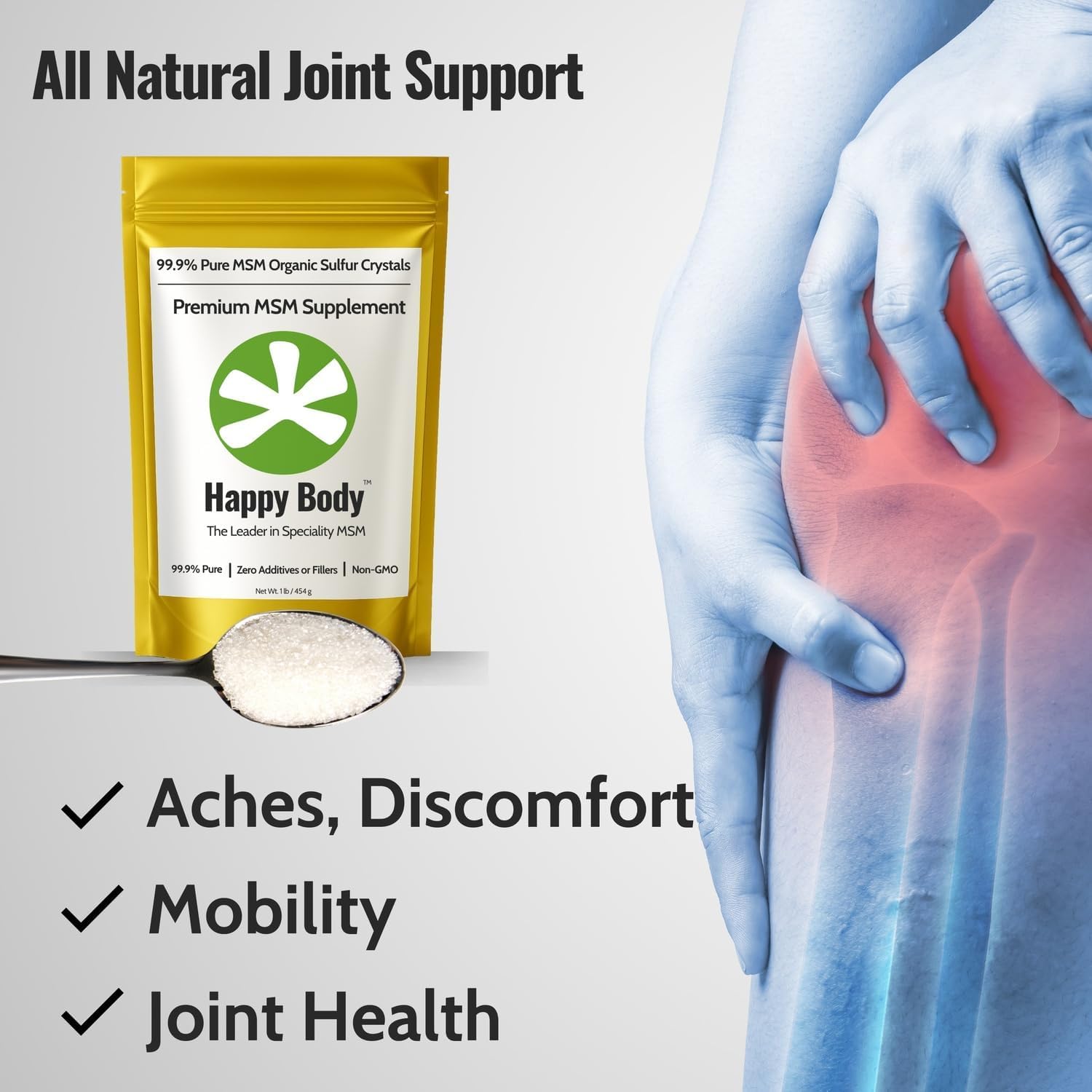 Organic Sulfur Crystals | 99.9% Pure MSM Crystals for Joint Support, Recovery, Hair, Skin & Nails | 90 Servings | 1 lb Bag