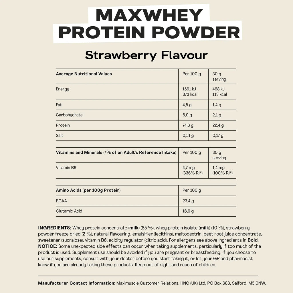 MaxiNutrition - MaxWhey - Whey Protein Powder Strawberry - Low-Fat - Low Sugar MaxiNutrition Au supplements