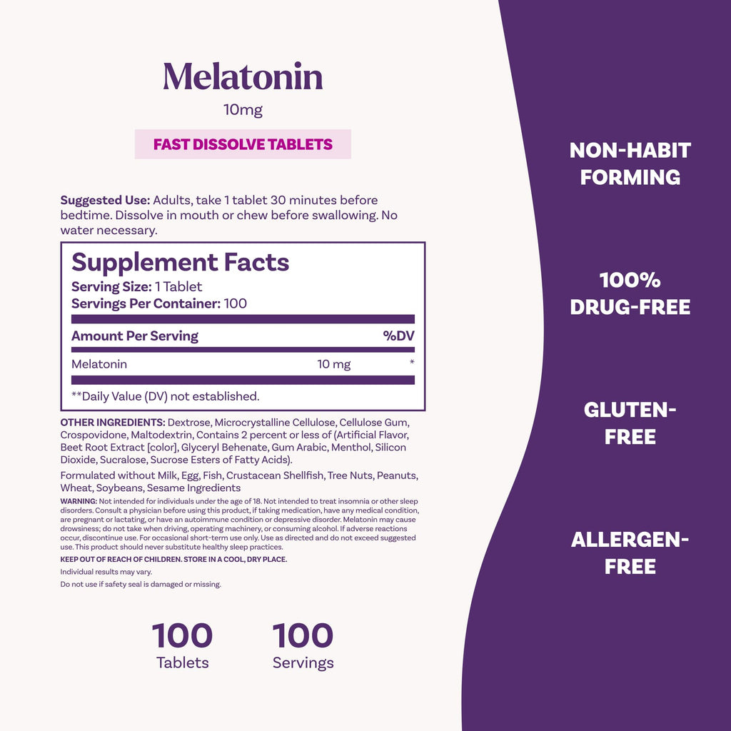 Natrol Melatonin 10mg Fast Dissolve Tablets - Strawberry Flavor, 100 Count, Sleep Support, Fast Dissolve Melatonin for Adults, 100-Day Supply