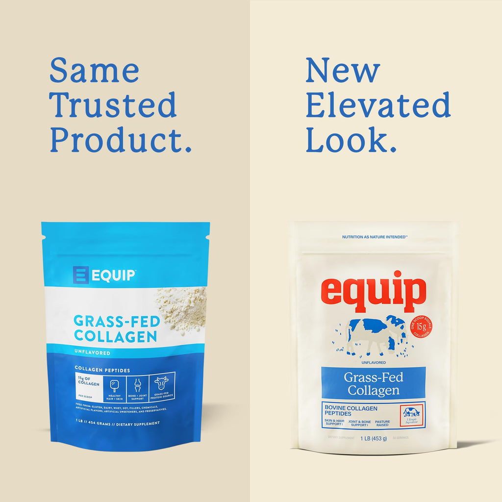 Equip Foods Grass Fed Collagen Powder | Hydrolyzed Bovine Collagen Peptides with Amino Acids | Prime Beef Collagen for Healthy Joints, Skin & Nails | Non-GMO, Paleo Friendly