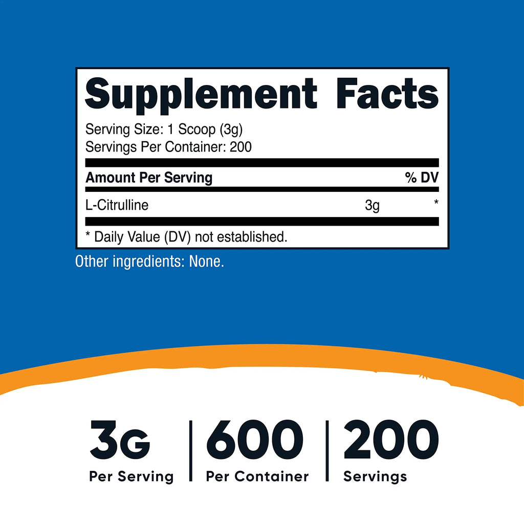Nutricost Pure L-Citrulline (Base) Powder (600 Grams) Nutricost Au supplements