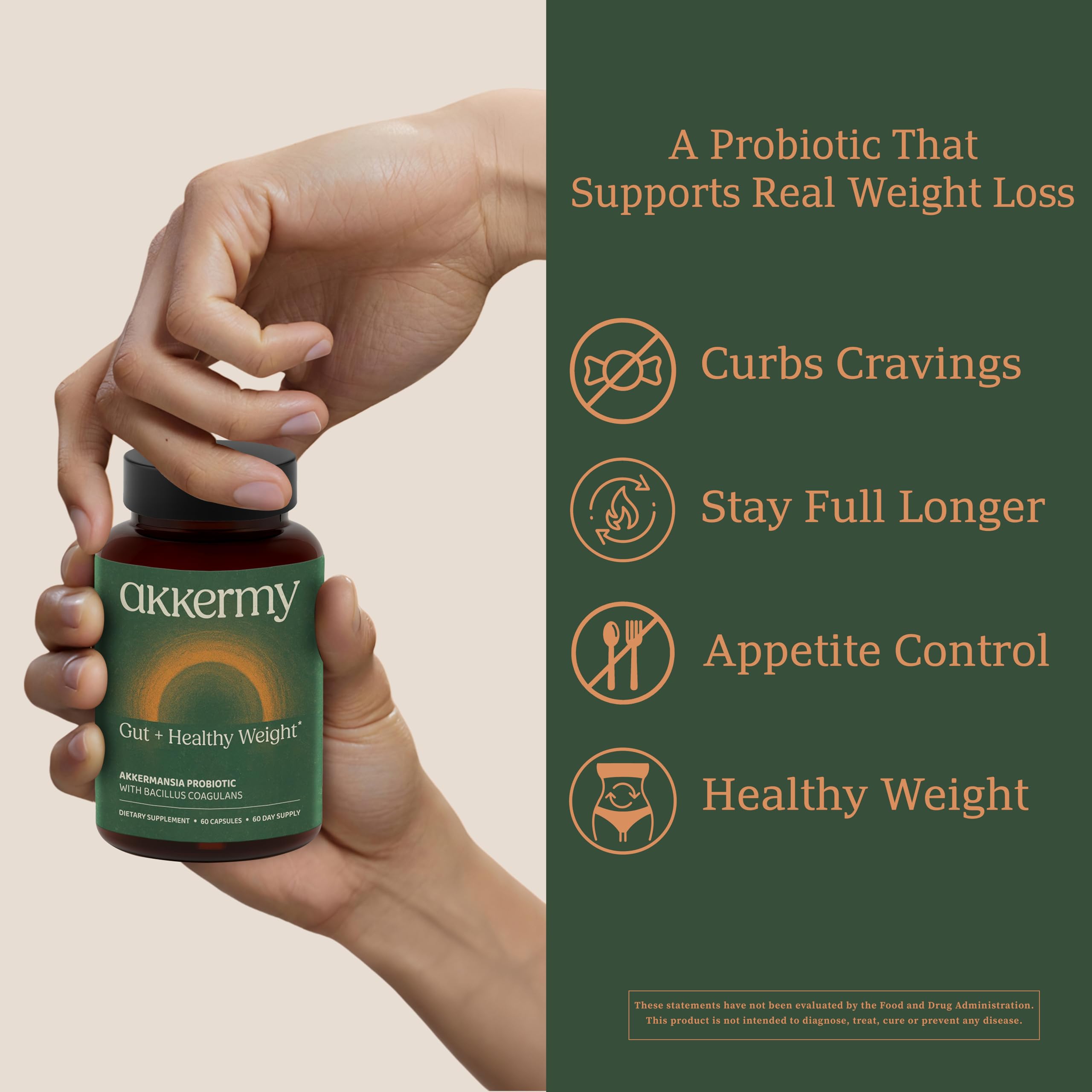 Akkermansia Probiotic for Appetite Suppressant & Craving Control | Increases GLP-1 for Weight Loss | 60 Day Supply | Made in USA | Bacillus Coagulans, B2, D3 & Chromium | SIBO Friendly, Vegan Akkermy Au supplements