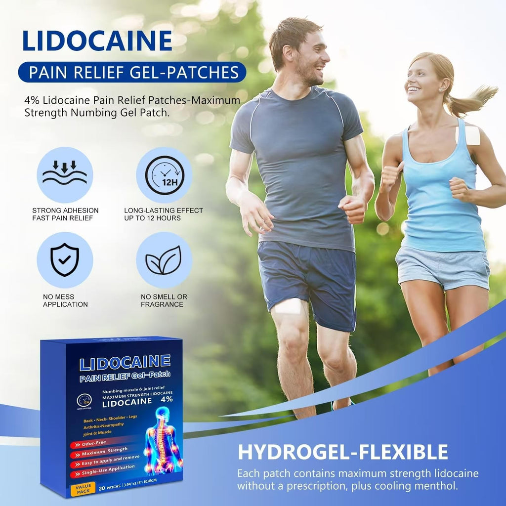 KIbabyDI Professional Lidocaine Pain Relief Patches - 20 Count | 4% Medicated Gel Patches for Targeted Joint & Muscle Comfort | Long-Lasting 12-Hour Relief, Ultra-Flexible Design -lb263 KIbabyDI Au supplements