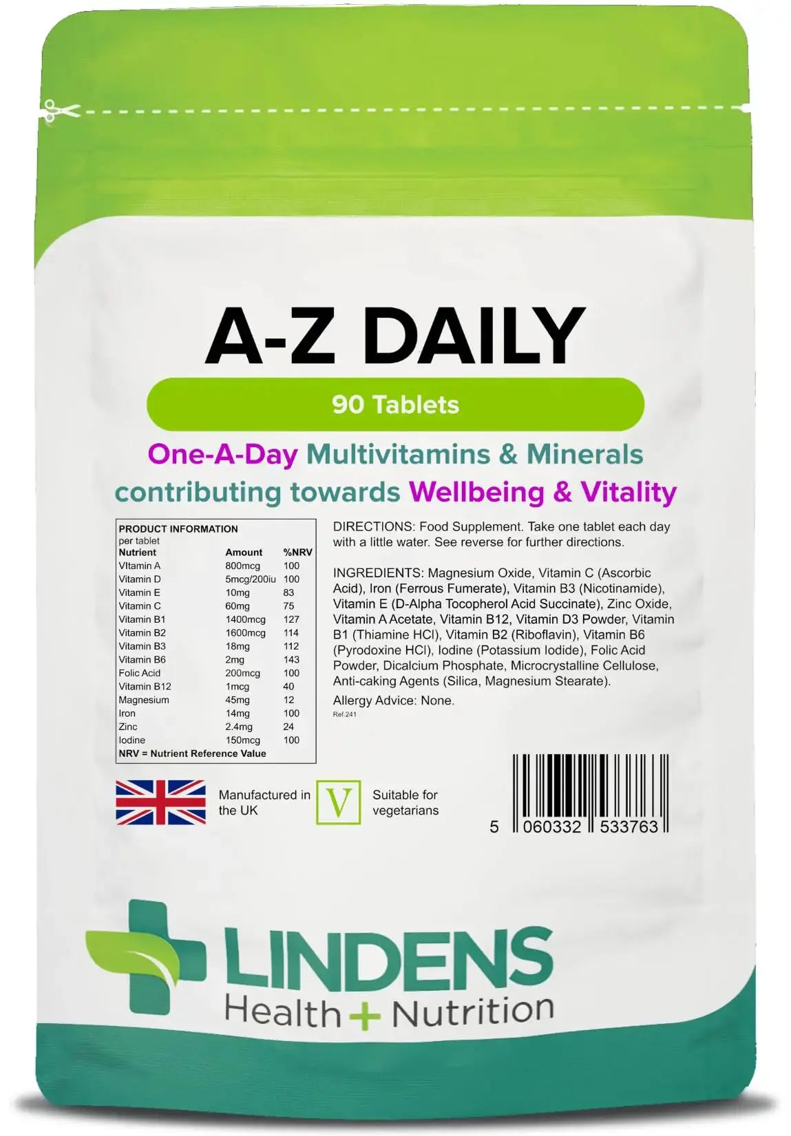 Multivitamin A-Z Daily Tablets 90 Tablets by Lindens Lindens Au supplements