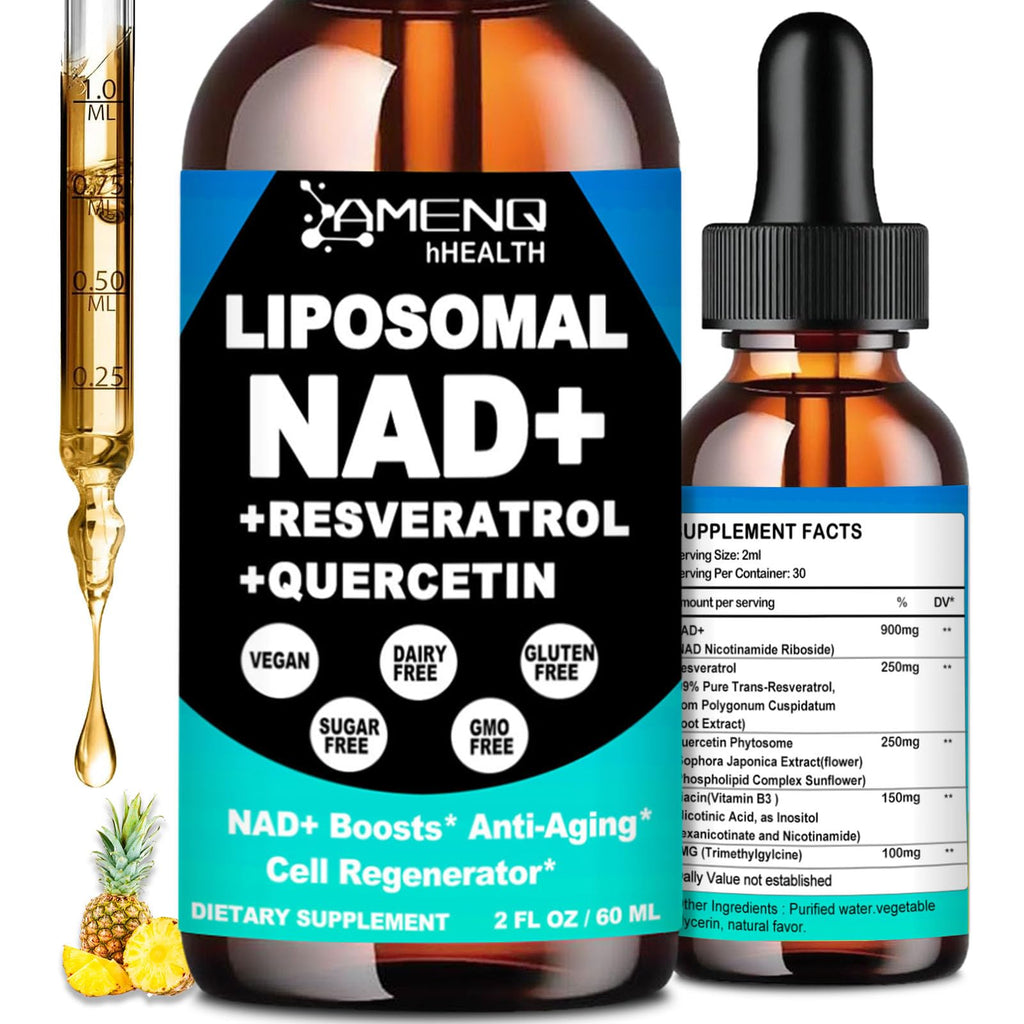 NAD Supplement, Liposomal NAD Nicotinamide Riboside Resveratrol 900mg Quercetion, TMG, Vitamin B3, High Potency NAD Plus Liquid Supplement for Cell Regenerator, Longevity, Energy, Anti-Aging, Focus AMENQ hHEALTH Au supplements