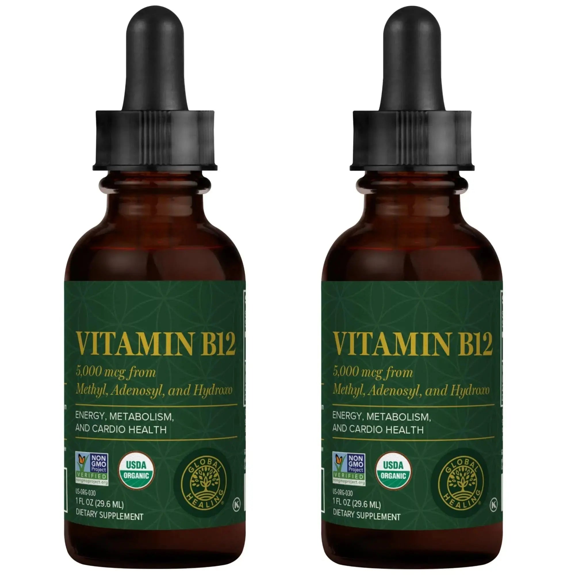Global Healing Center - Vitamin B12 5000 mcg, Organic Sublingual Liquid Drops | 3-in-1 Methylcobalamin, Adenosylcobalamin, Hydroxo Blend, 1 Fl Oz (2-Pack) Global Healing Center Au supplements