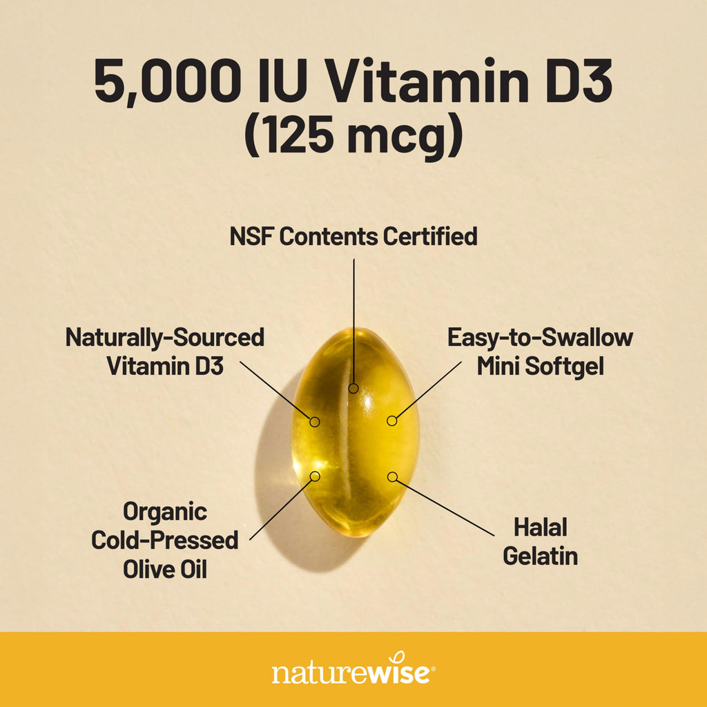 NatureWise Vitamin D3 5000iu (125 mcg) 1 Year Supply for Immune Support, Healthy Muscle Function, and Bone Health - Non-GMO