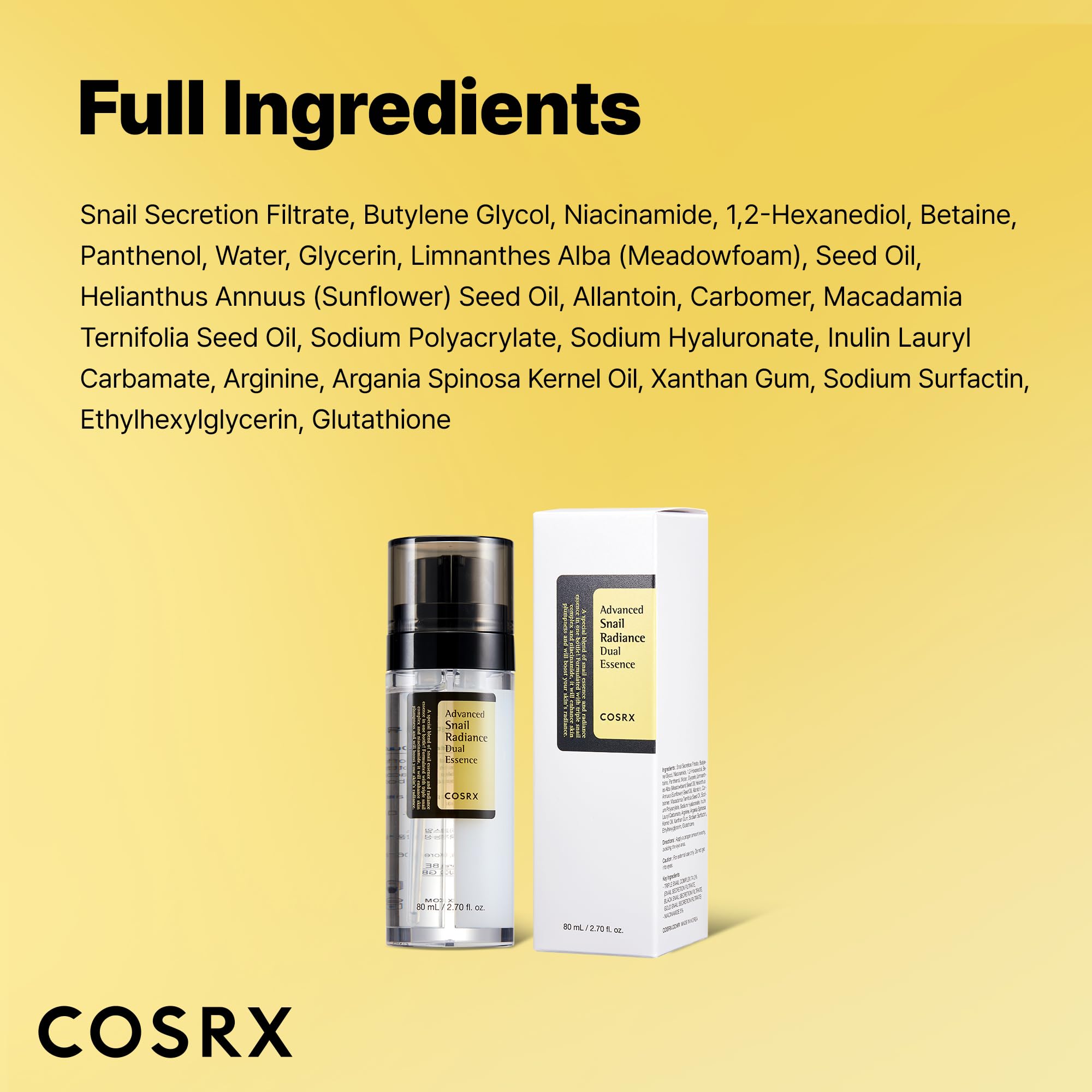 COSRX Snail Mucin 74% + Niacinamide 5% Dual Essence, Anti Aging Face Serum for Dull Skin, Sensitive Skin, Korean Skin Care, 2.70 fl.oz / 80ml