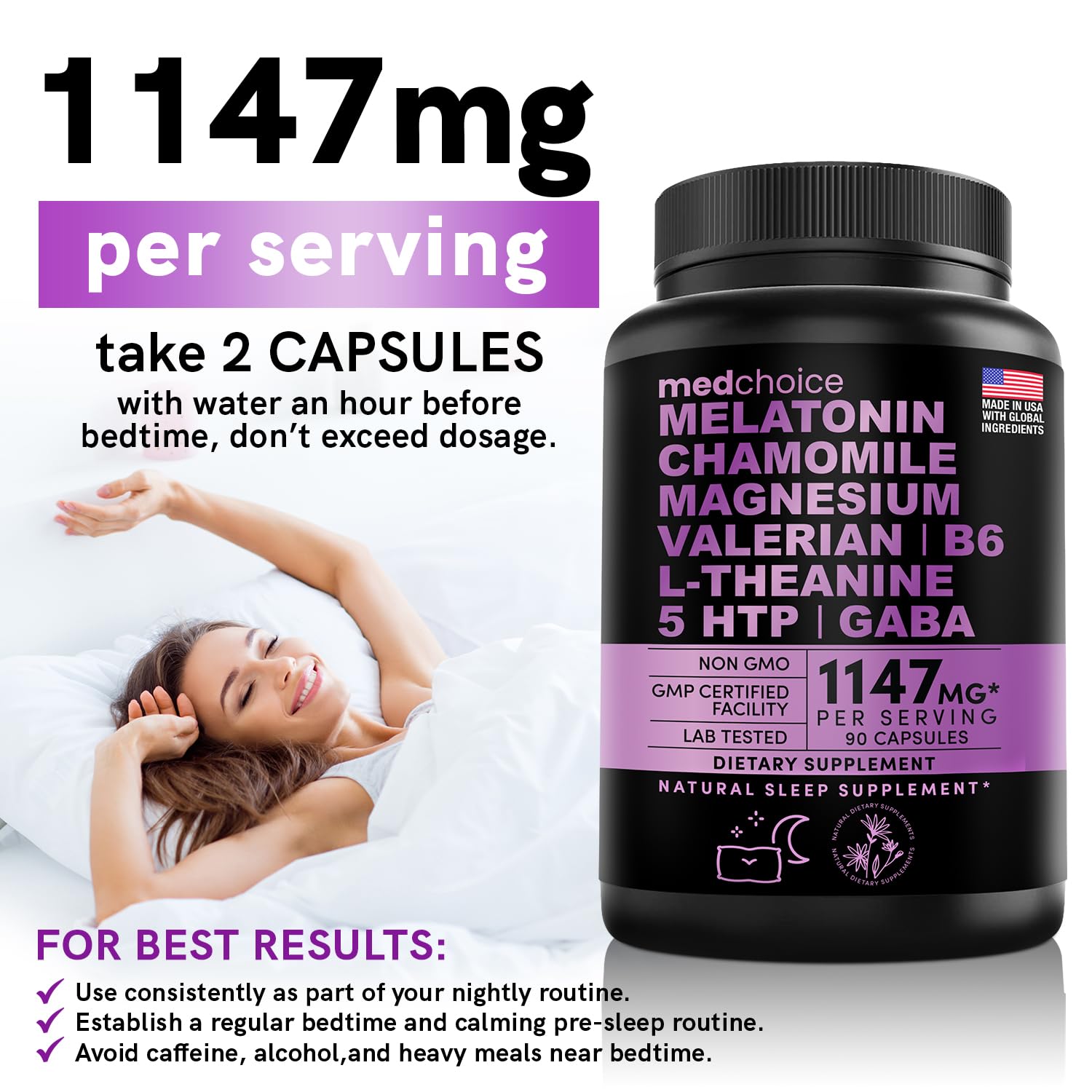 10-in-1 Melatonin Capsules - Melatonin 5mg Natural Sleep Aid for Adults MEDCHOICE Au supplements
