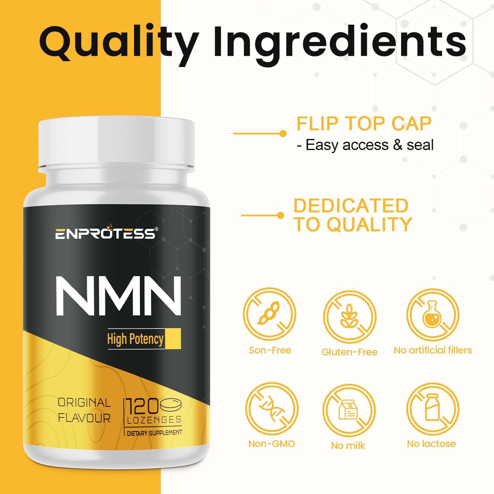 Sublingual NMN 500mg, Max Absorbency & Fast-Acting NMN Supplement（120-Day Supply）, 99% Pure NMN (Nicotinamide Mononucleotide) for NAD, Cell, Immune, Energy, Muscle, Anti-Aging, Longevity, 120 Lozenges Enprotess Au supplements