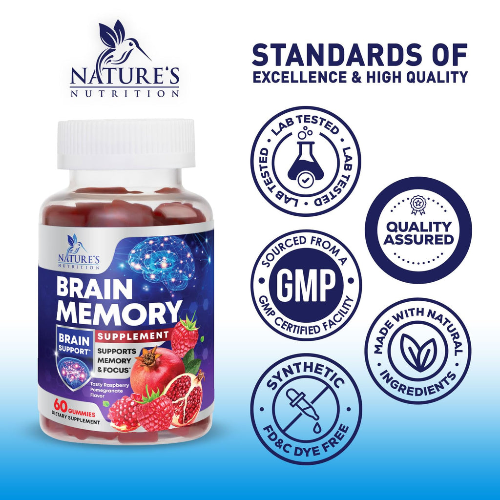 Brain Supplements for Memory & Focus Gummies - Brain Health Clarity with B6 B12 & Phosphatidylserine - Natural Nootropics Cognitive Concentration & Alertness Support Vitamins - 60 Vegan Gummies Nature's Nutrition Au supplements