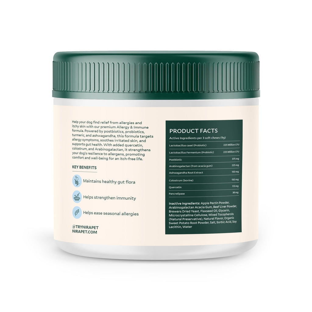 Nira Pet Probiotics for Dogs – 60 Beef-Flavored Chews with Postbiotics, Colostrum, Ashwagandha & Lactobacillus – Supports Gut Health, Immunity, Diarrhea, Gas & Stress Nira Pet Au supplements