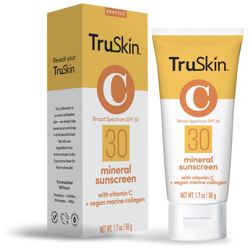 TruSkin Mineral Sunscreen SPF 30 for Face - Zinc Oxide Broad Spectrum Protection with Squalane, Vitamin C & Marine Collagen