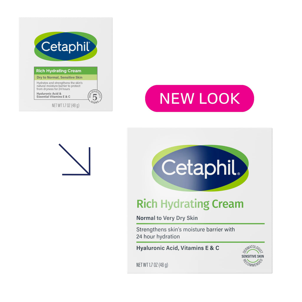 CETAPHIL Rich Hydrating Night Cream For Face, With Hyaluronic Acid, 1.7 oz, Moisturizing Cream For Dry To Very Dry Skin