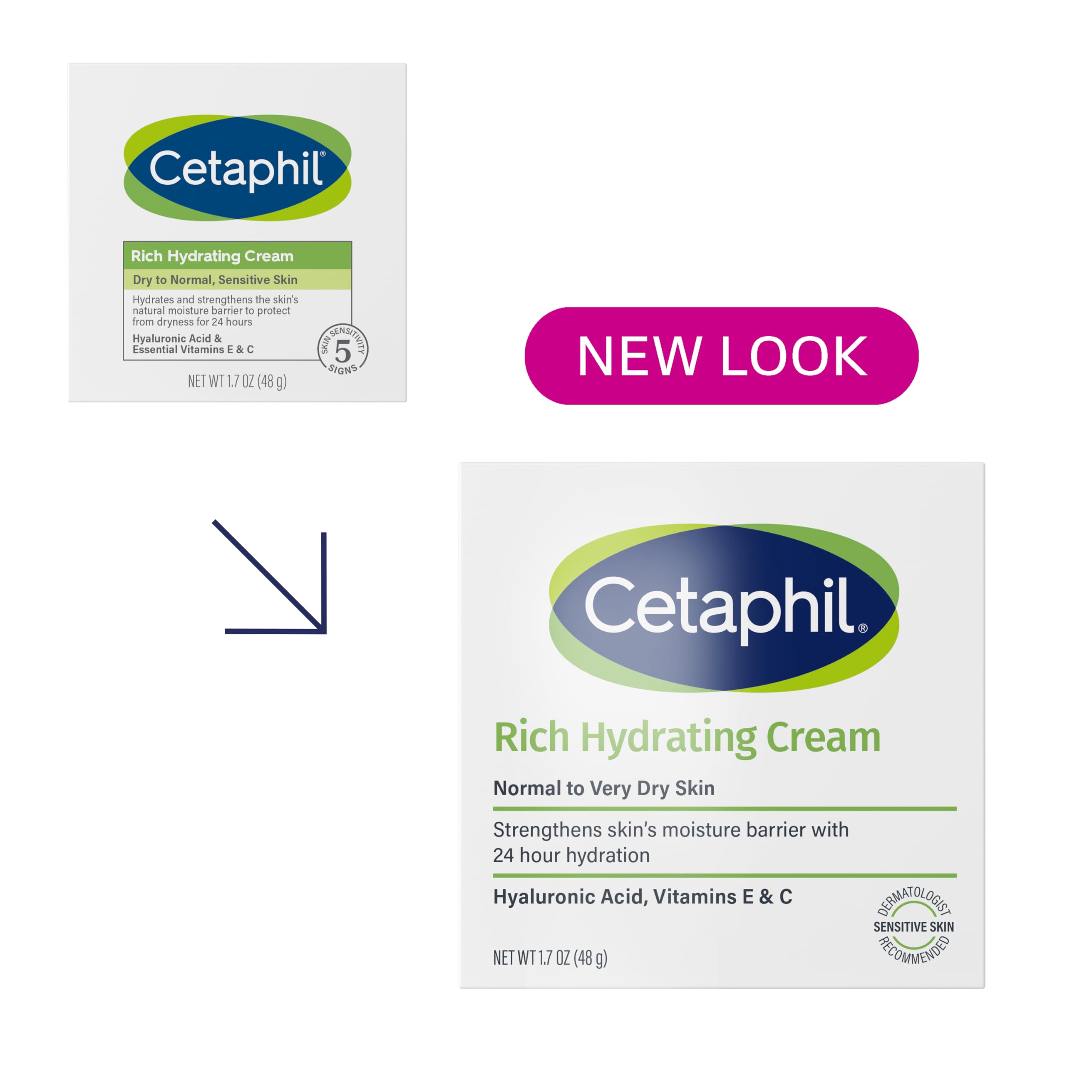 CETAPHIL Rich Hydrating Night Cream For Face, With Hyaluronic Acid, 1.7 oz, Moisturizing Cream For Dry To Very Dry Skin