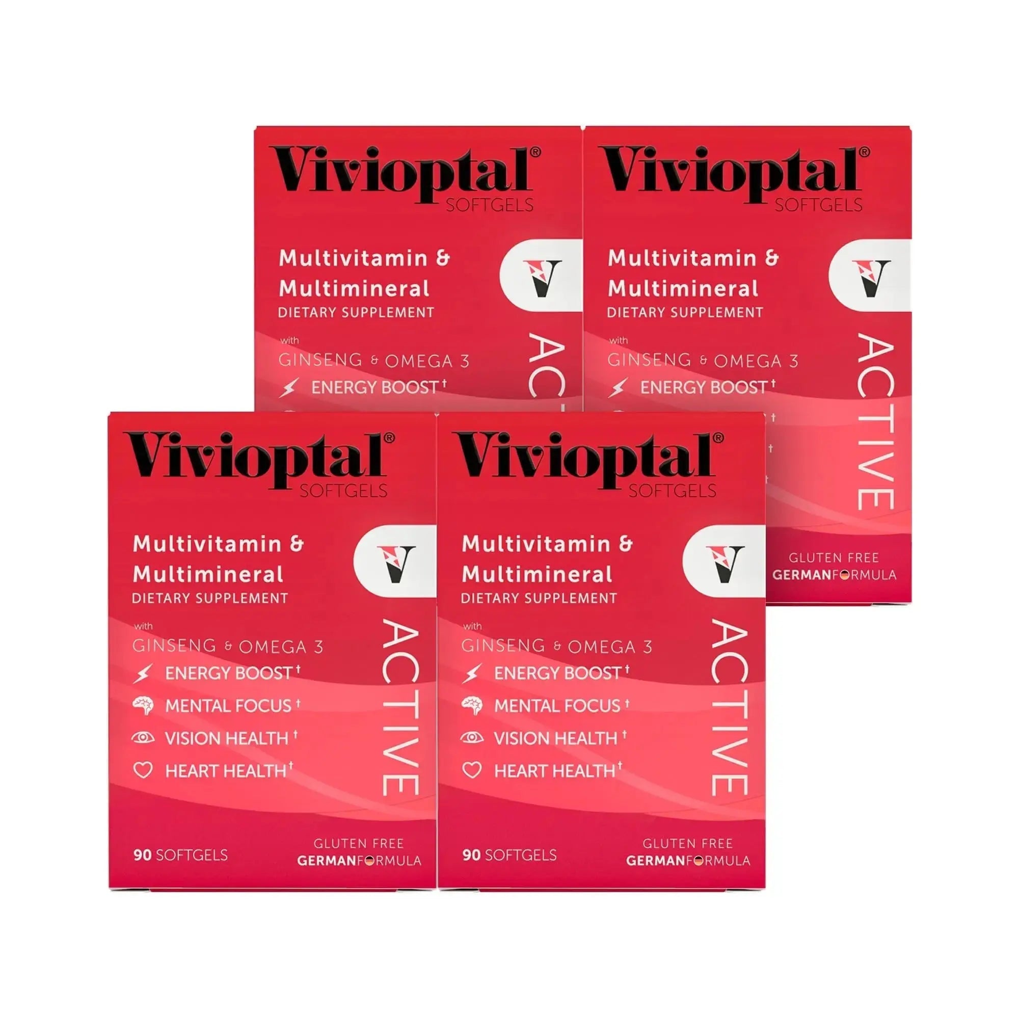 Vivioptal Active, 90 Softgels (1 Year Supply), Ginseng & Omega 3, Multivitamin & Multimineral, Gluten Free, German Formula Vivioptal Vitamins Au supplements