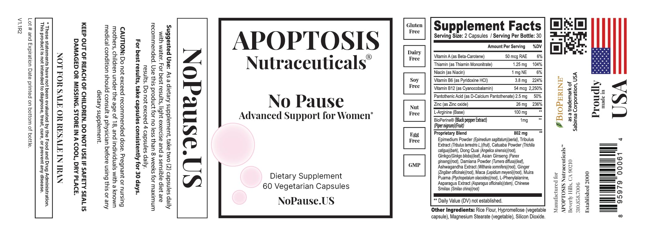 Apoptosis Menopause Supplement for Women – Supports Hot Flash Relief, Mood Balance, Energy & Vitality – with L-Arginine – 60 Capsules – Made in USA Apoptosis Nutraceuticals Au supplements