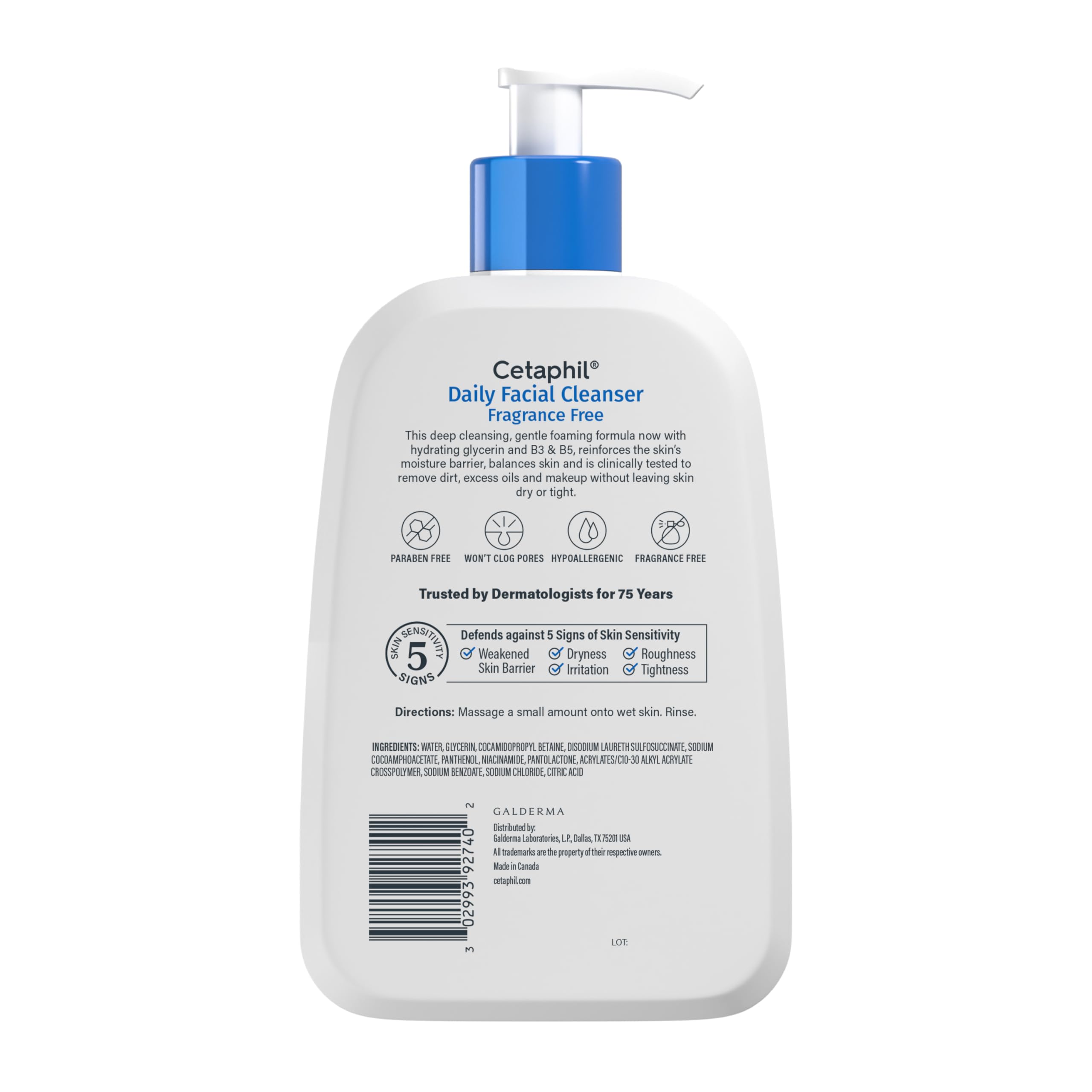 Cetaphil Face Wash, Daily Facial Cleanser for Sensitive, Combination to Oily Skin, 16 Oz, Fragrance Free