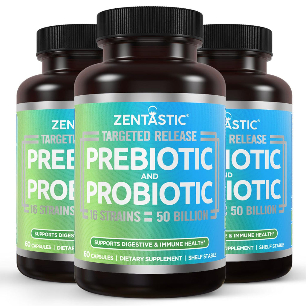 Zentastic Probiotics & Prebiotics Supplement - 50 Billion CFU - for Men & Women’s Immune & Digestive Health - 16 Strains - Shelf Stable - 180 Delayed Release Veggie Capsules
