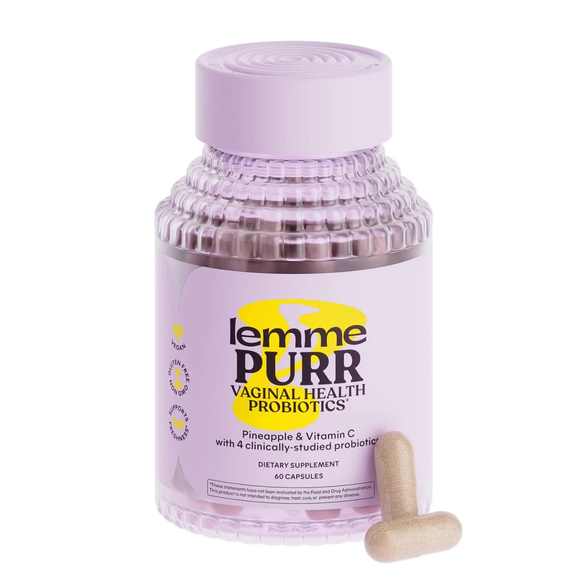 Lemme Purr Vaginal Probiotics for Women - Promotes pH Balance, Healthy Vaginal Odor & Urinary Tract Health w/Lactobacillus Blend, Clinically Tested Strains, Pineapple & Vitamin C - 60 Veggie Capsules Lemme Au supplements