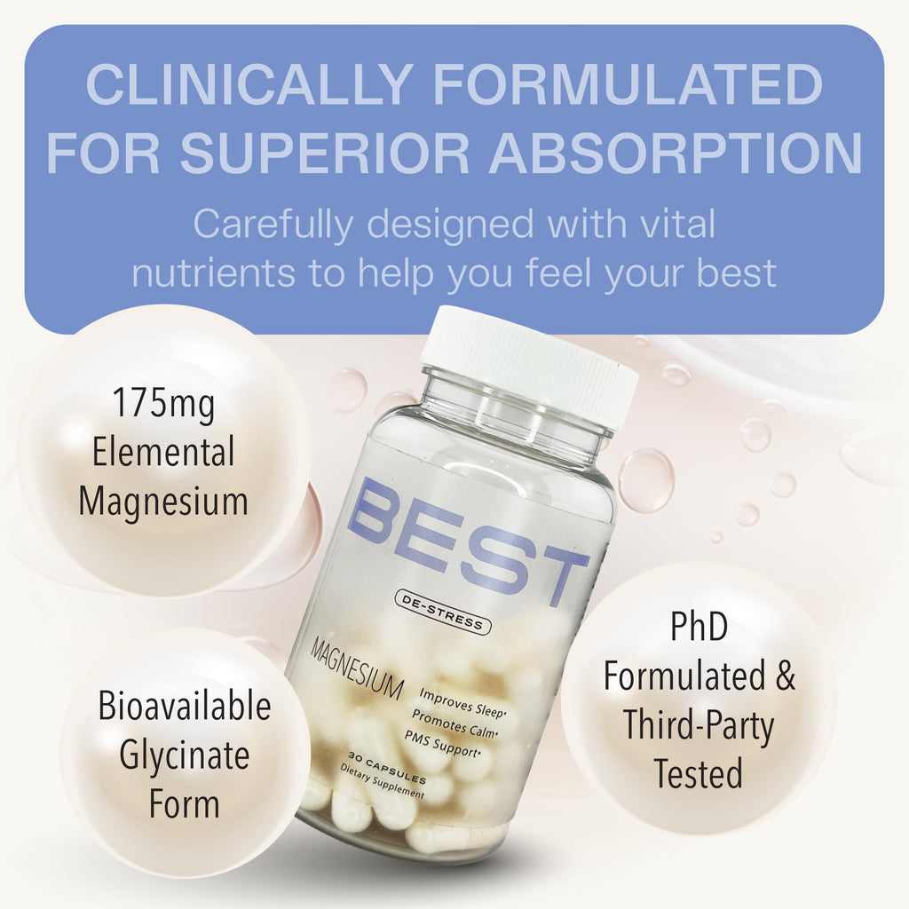 BEST Magnesium Glycinate Supplement for Women - High Absorption, Breakthrough for Sleep, Stress - Menopause Symptoms, Magnesium for Women Over 40 - Gentle on Stomach, Non-GMO, Vegan - 30 Day Supply BEST Supplements Au supplements