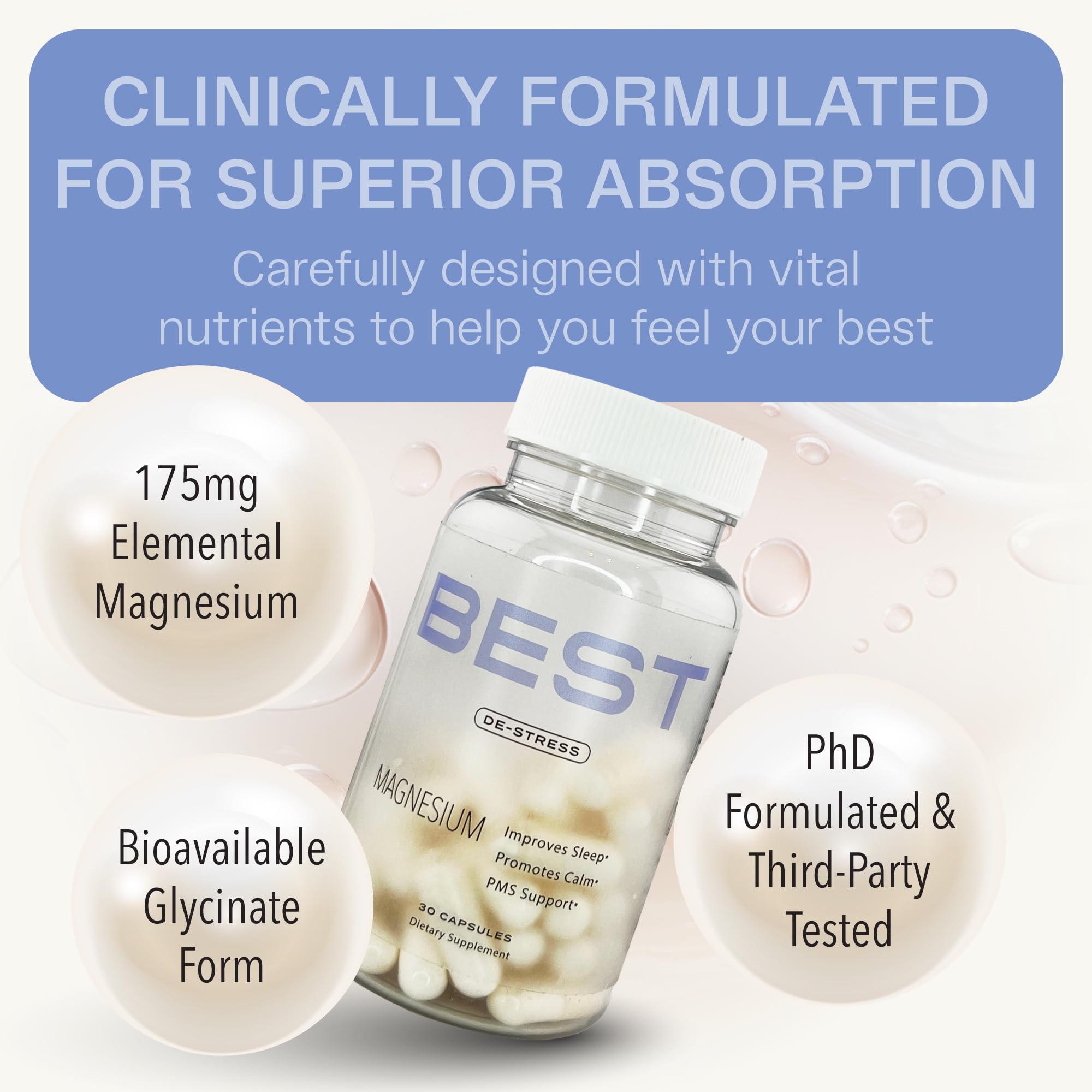 BEST Magnesium Glycinate Supplement for Women - High Absorption, Breakthrough for Sleep, Stress - Menopause Symptoms, Magnesium for Women Over 40 - Gentle on Stomach, Non-GMO, Vegan - 30 Day Supply BEST Supplements Au supplements