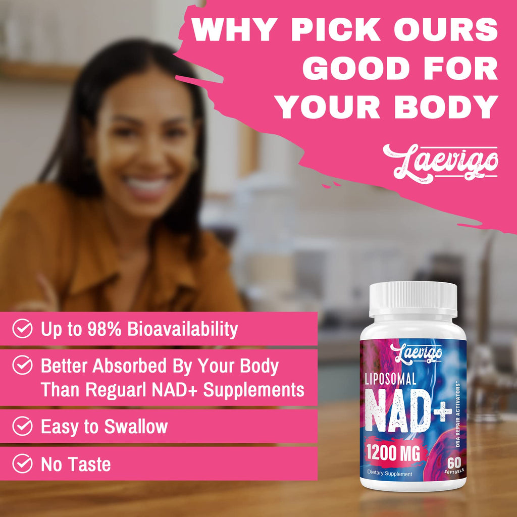 Laevigo Liposomal NAD+ Supplement 1200mg High Absorption, Cellular Energy & Mitochondrial Support, NAD Plus for Longevity & Vitality, Anti-Aging Formula, 60 Softgels Laevigo Au supplements