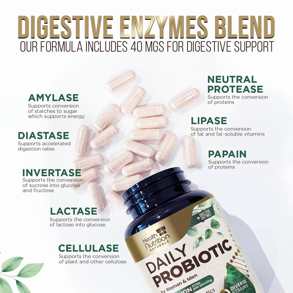 Probiotics 50 Billion CFU per Serving - 10 Strains + Prebiotics - Digestive Health, Gut & Immune Support - Occasional Constipation, Gas & Bloating Support for Women & Men, Bottled USA - 60 Capsules Health Nutrition Naturals Au supplements