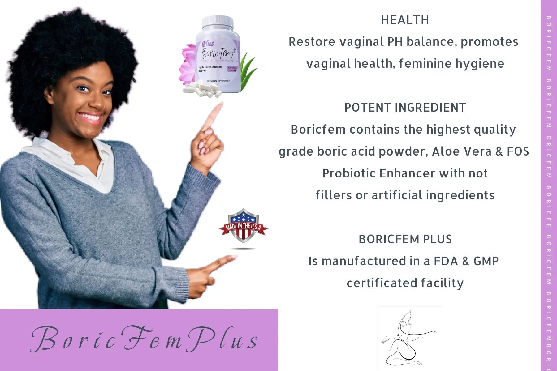 Boric Acid Vaginal Suppositories Plus Aloe Vera & FOS Probiotic Enhancer 800mg/, 30 Count All Natural N' More Au supplements