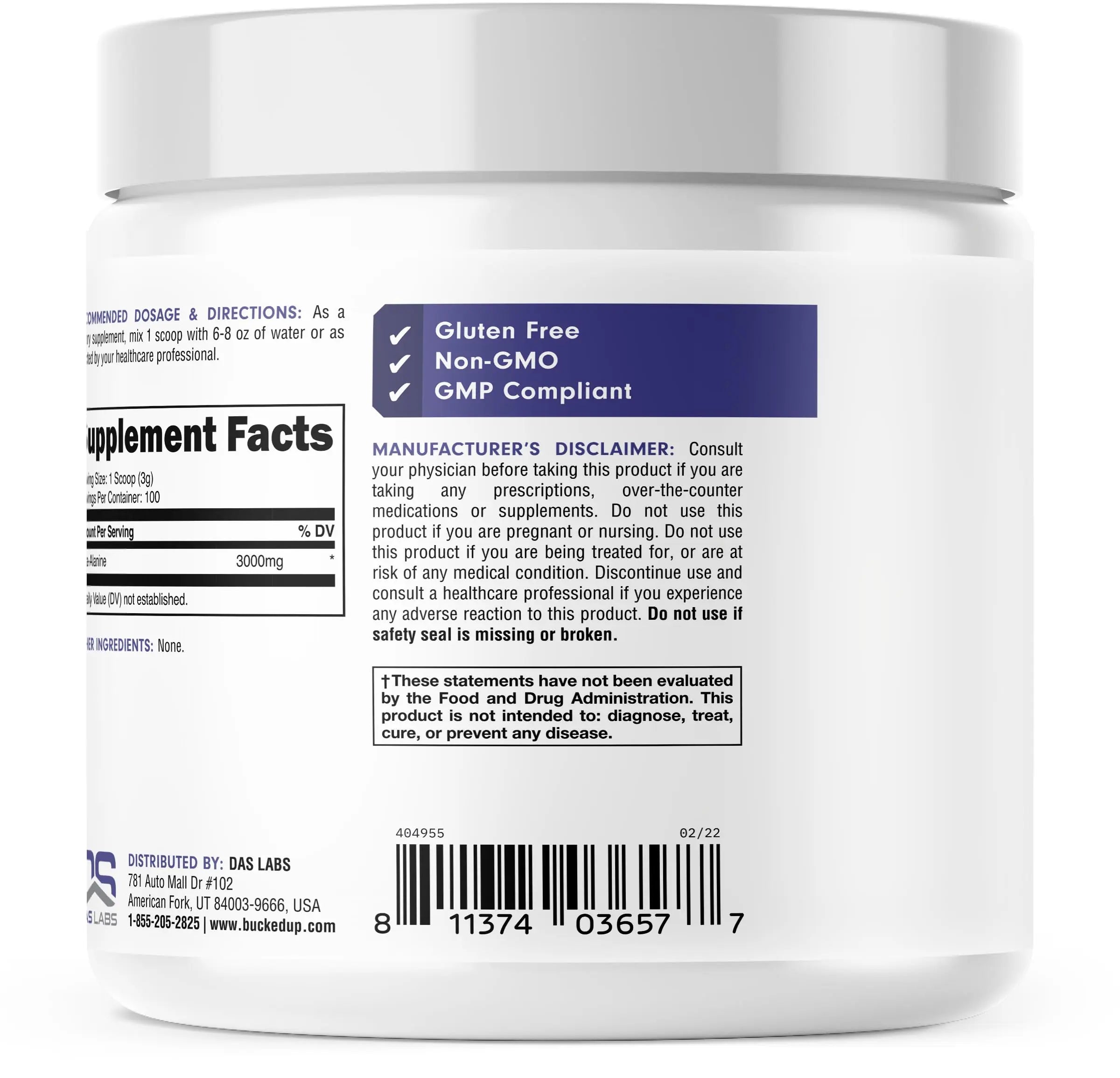 Bucked Up Beta Alanine 300mg Powder, Non-GMO, Gluten-Free, Unflavored (100 Servings) Bucked Up Au supplements