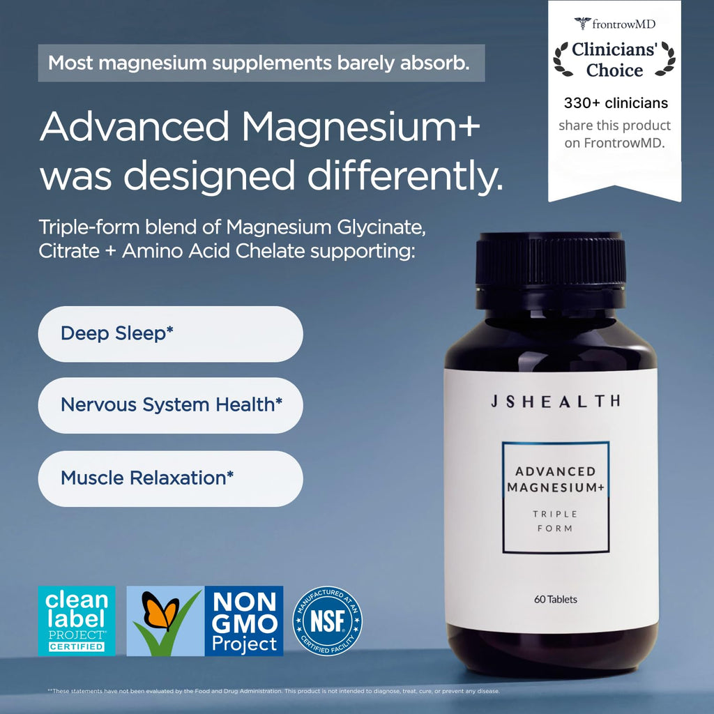 JSHealth Magnesium Supplement for Sleep. 400mg Triple-Form Glycinate, Citrate, Amino Acid Chelate