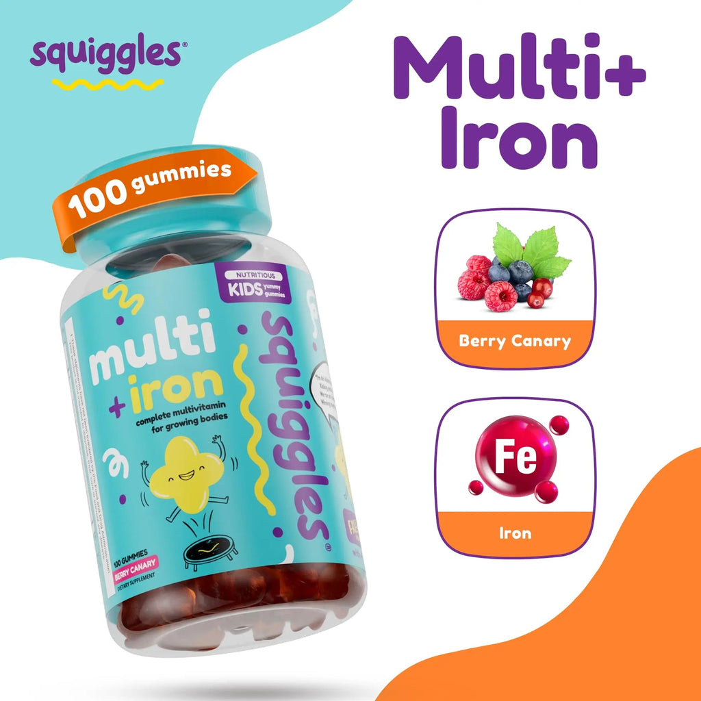 Squiggles Kids Multivitamin + Iron Gummies - Low Sugar Gummy Vitamins with Iron Supplements for Kids Squiggles Au supplements