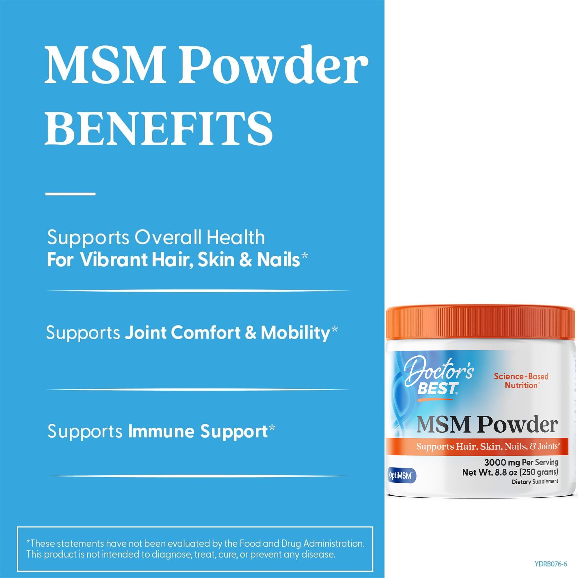 Doctor's Best MSM Powder Supplement for Men & Women - Supports Hair, Skin, Nails, Joint Health, & Mobility, Delivers Beneficial Sulfur with OptiMSM