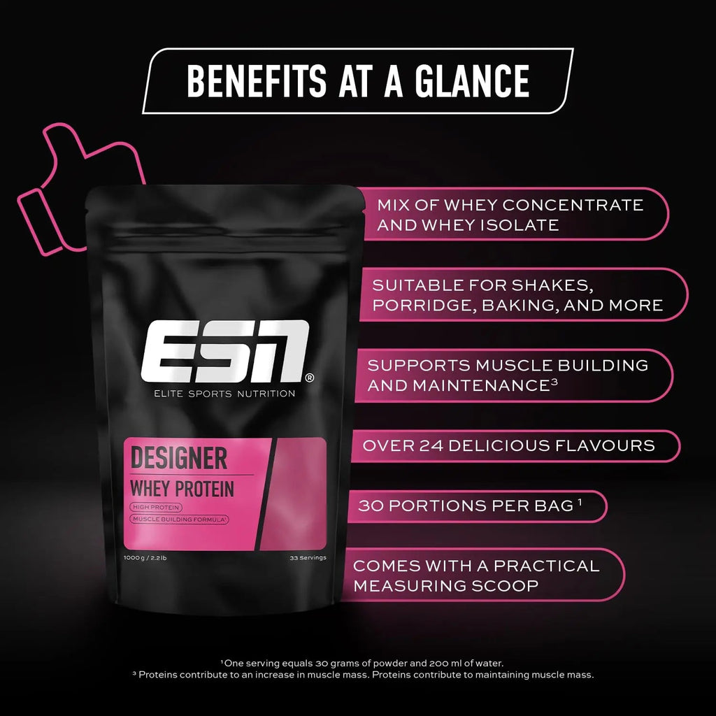 ESN Designer Whey Protein Powder, Strawberry, 1000 g, 2.2 lbs, 33 Servings ESN Au supplements