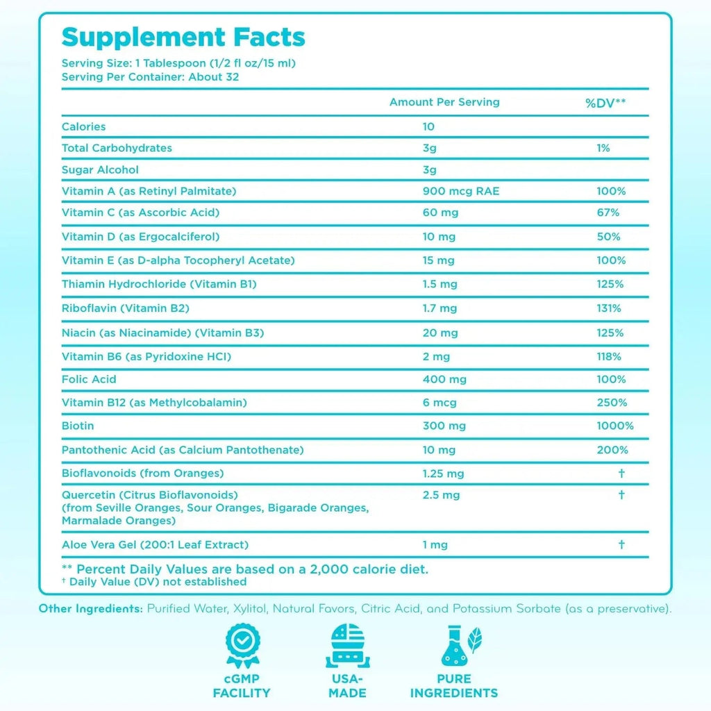 Sugar Free Liquid Multivitamin for Kids - High Absorption Kids Liquid Multivitamin with Vitamins A C D E & B Complex Plus Quercetin Immune Support Complex Clear Formulas Au supplements