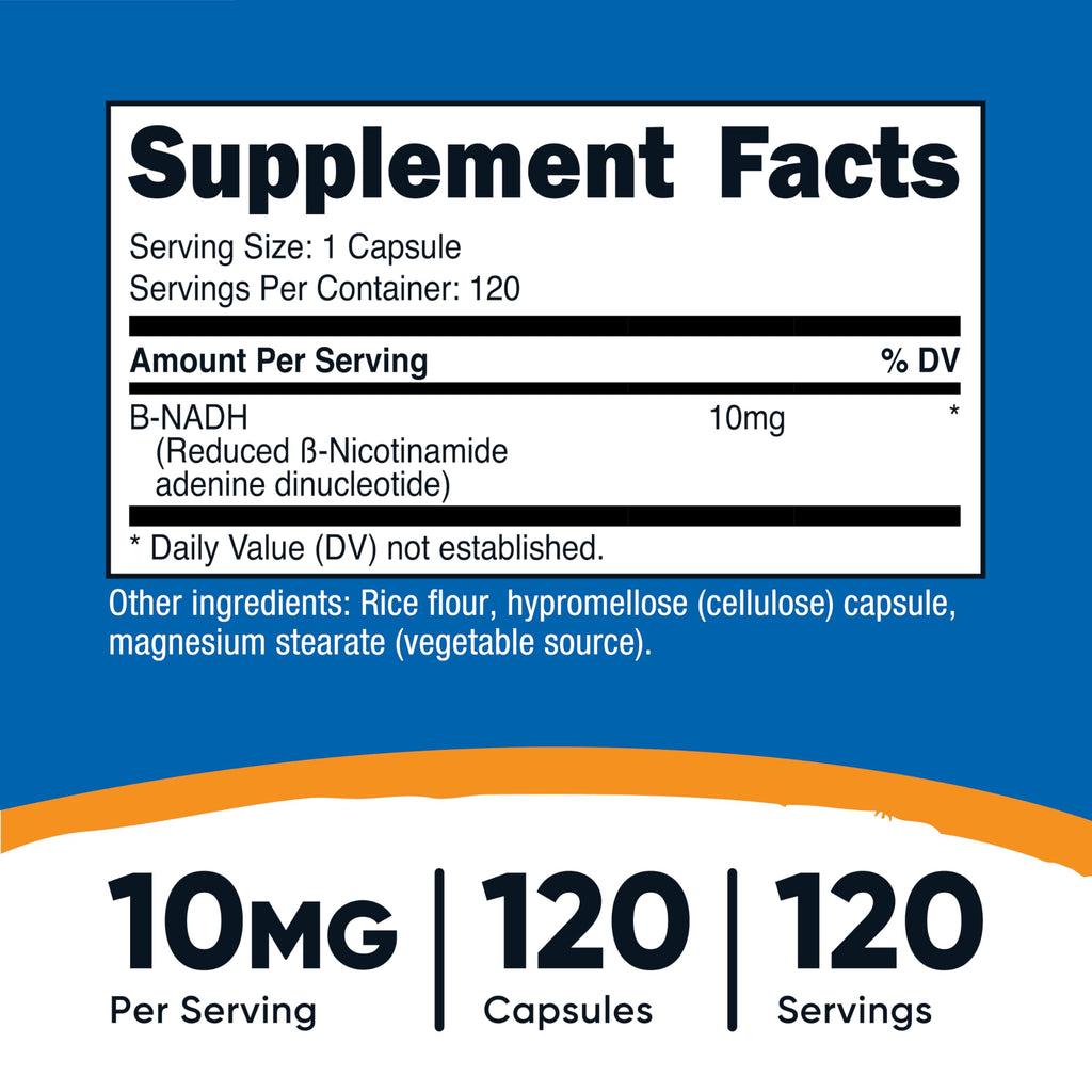 Nutricost NADH 10mg Per Serving 120 Capsules - B-Nicotinamide Adenine Dinucleotide, Vegan, Gluten-Free Nutricost Au supplements