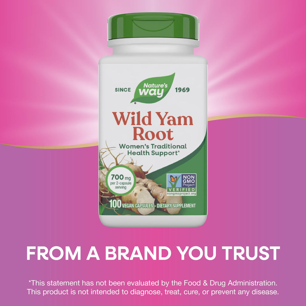 Nature's Way Wild Yam Root Capsules, Women's Traditional Health Support*, 700 mg per 2-Capsule Serving, Non-GMO Project Verified, 100 Vegan Capsules (Packaging May Vary) Nature's Way Au supplements