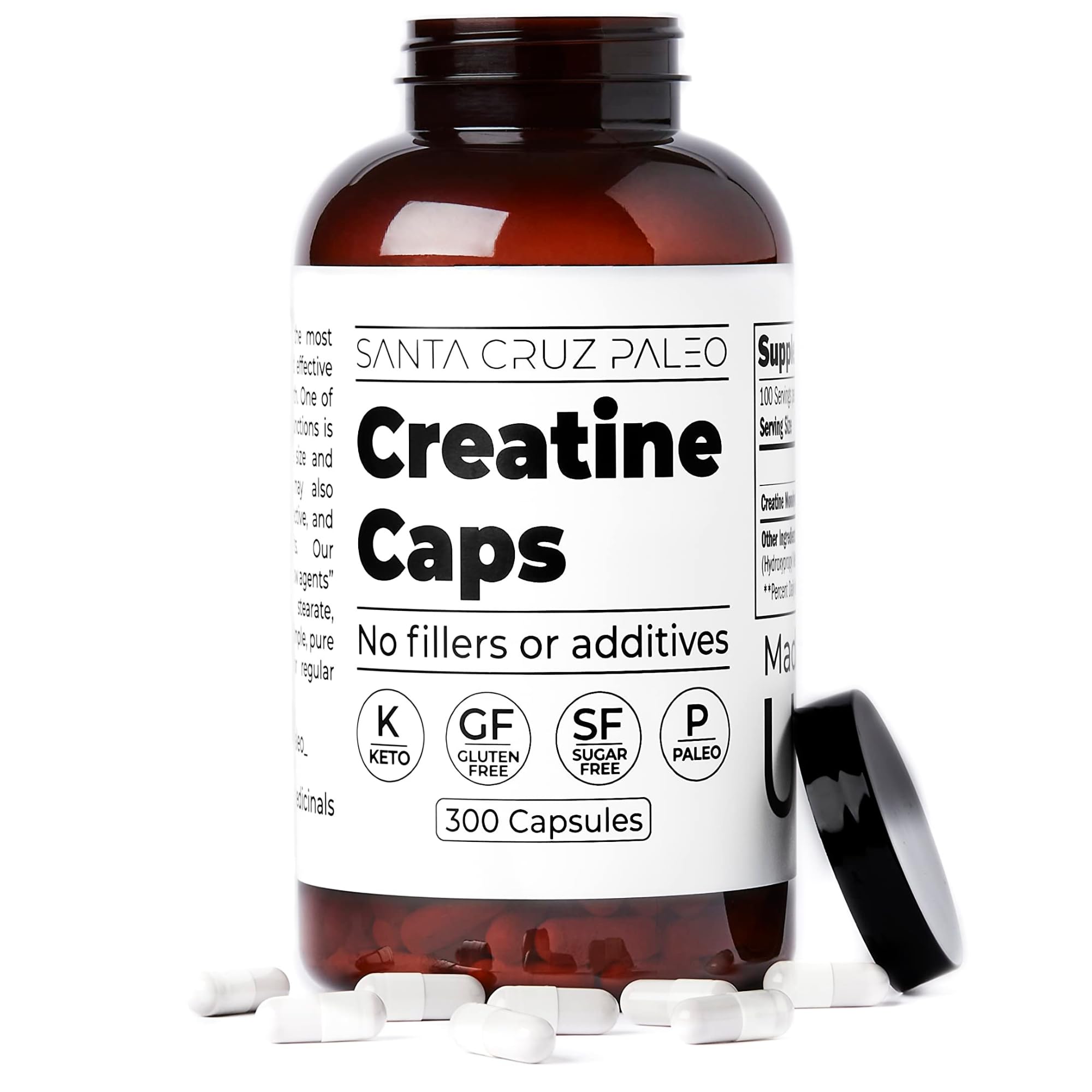 Santa Cruz Paleo Creatine Capsules, Supports Muscle Growth & Energy, Gluten Free, Keto, Sugar Free, Paleo, No Fillers or Additives, Creatine Monohydrate Pills,