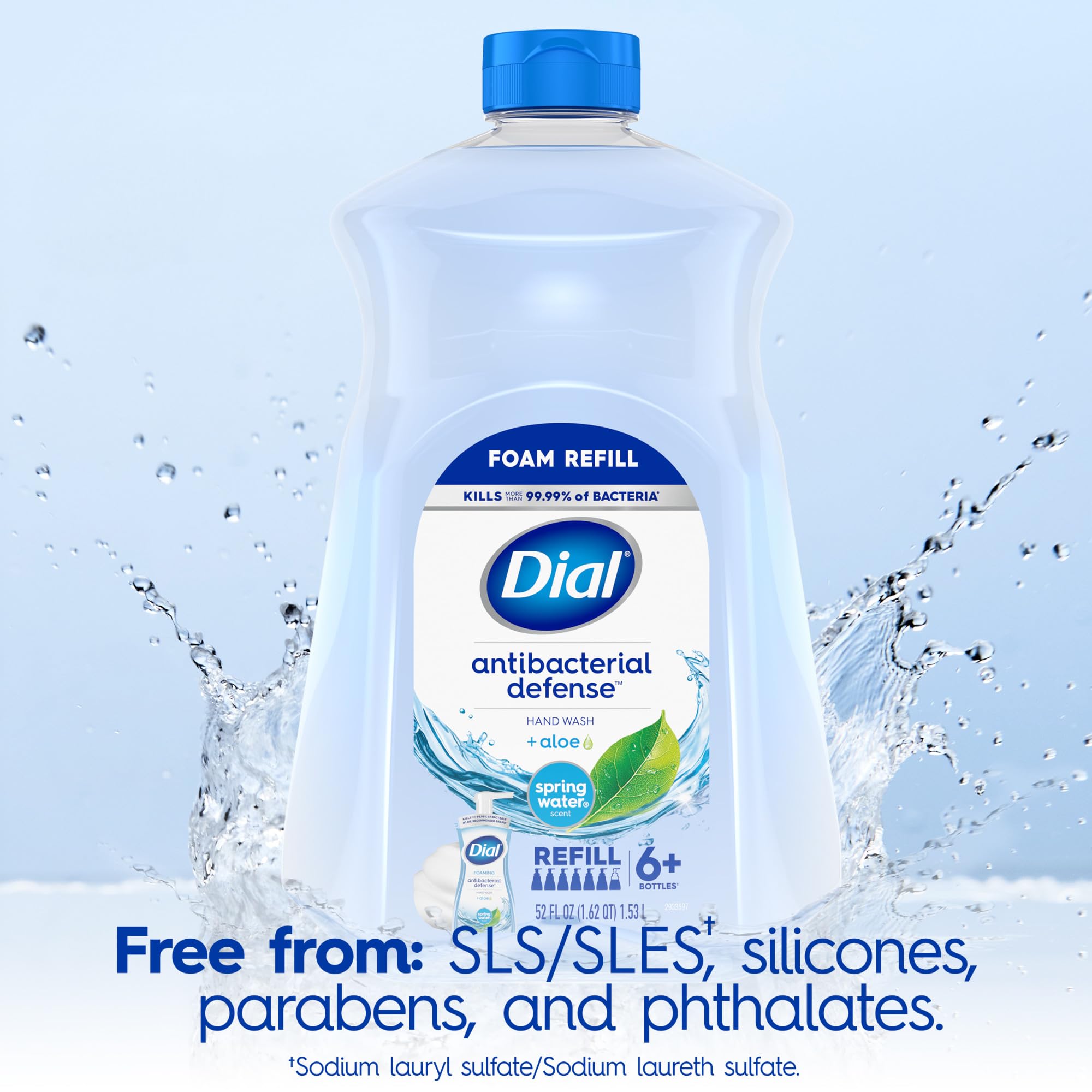 Dial Antibacterial Defense Foaming Hand Soap + Aloe, Spring Water Scent, 52 Fl Oz Hand Soap Refill