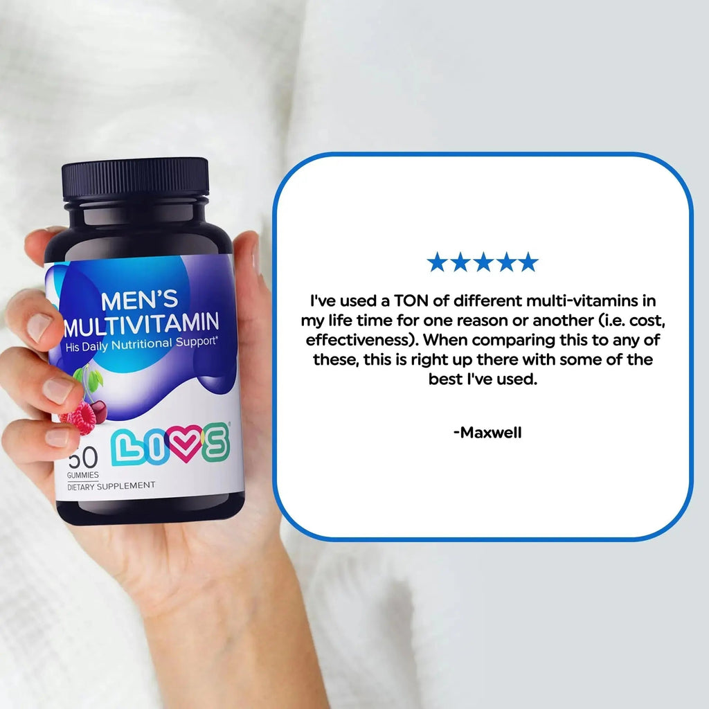LIVS Men’s Multivitamins Gummies | Chewable Multivitamins for Men Health, Iron & Immune Support | Daily Vitamins with Zinc, Vitamin D3, B12, Biotin & More | LIVS Au supplements