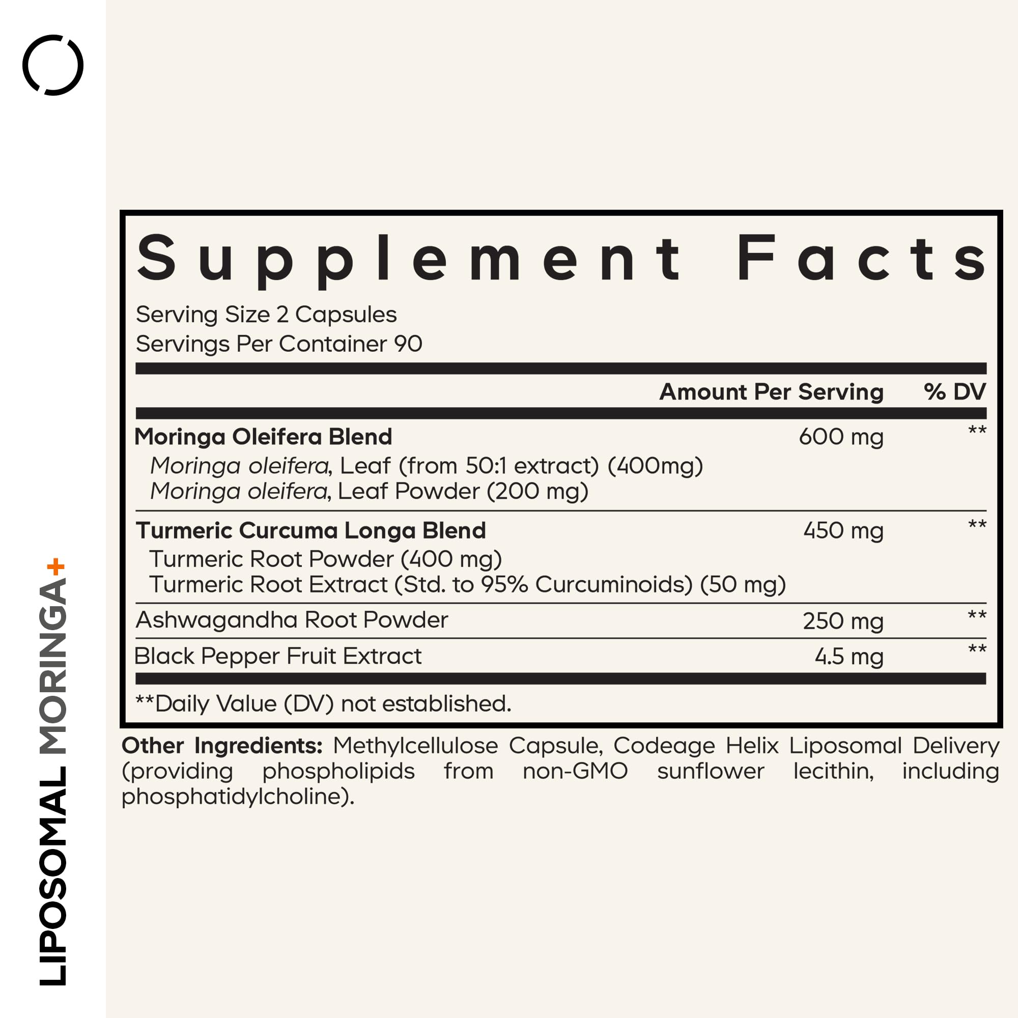 Codeage Liposomal Moringa+ Supplement, 400mg Moringa 50:1 Extract - Turmeric, Ashwagandha, Black Pepper, 3-Month Supply, Vegan Moringa Powder - 180 Capsules Codeage Au supplements