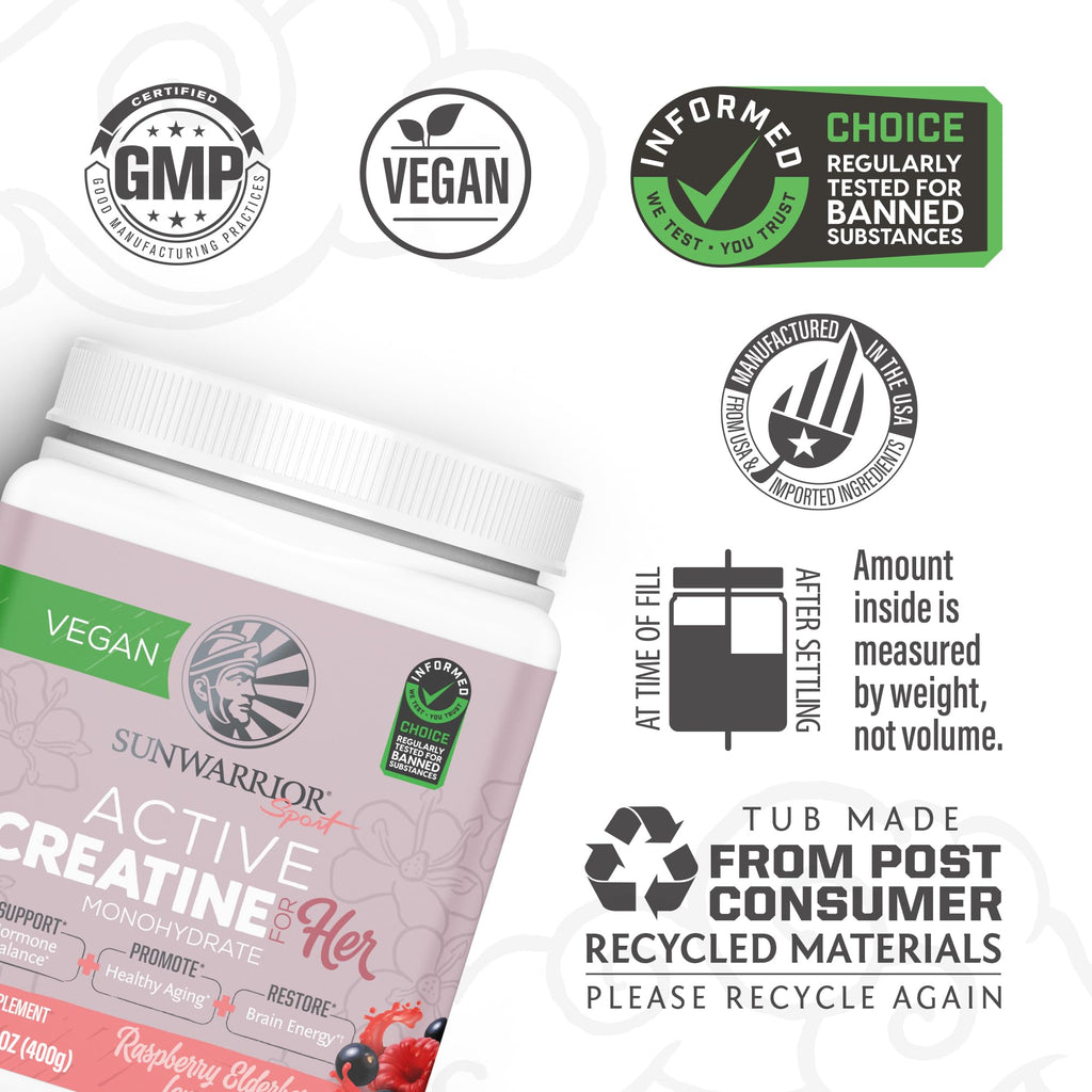 Sunwarrior Creatine for Women Monohydrate Powder Micronized Pre Workout Recovery Supplement Support Muscle Building Strength Training Cognition | Vegan and Easily Mixes 50 Servings, Raspberry Lemonade Sunwarrior Au supplements
