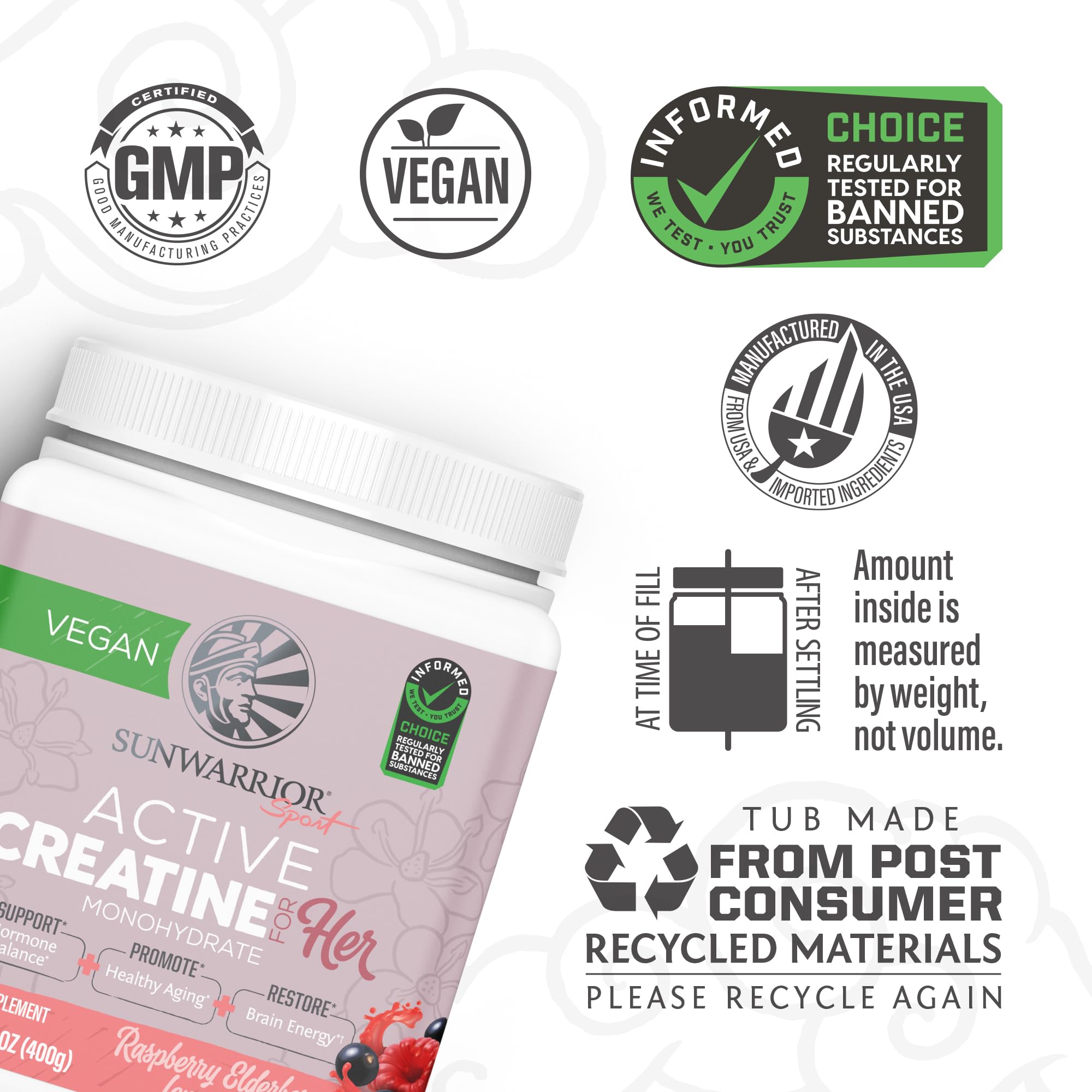 Sunwarrior Creatine for Women Monohydrate Powder Micronized Pre Workout Recovery Supplement Support Muscle Building Strength Training Cognition | Vegan and Easily Mixes 50 Servings, Raspberry Lemonade Sunwarrior Au supplements