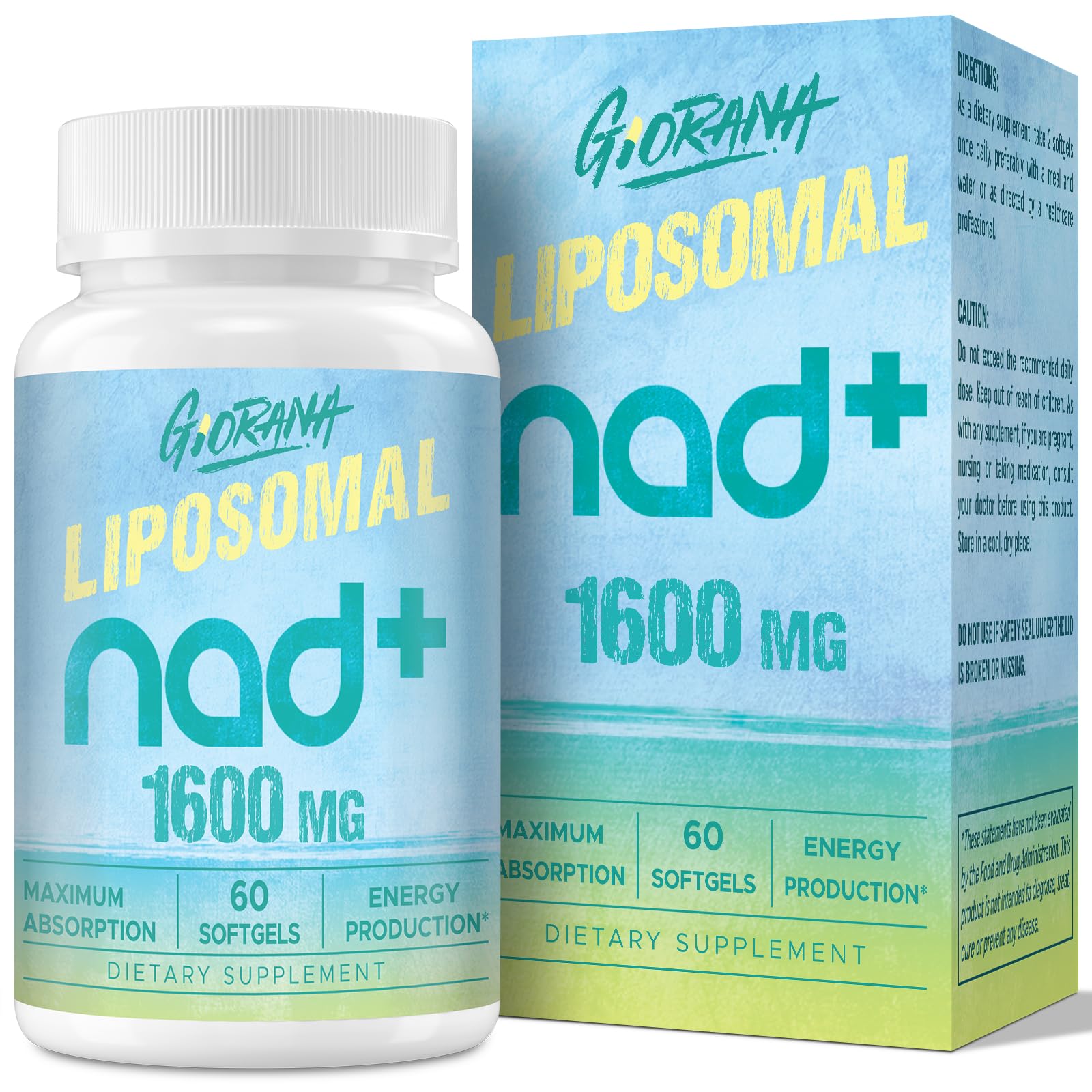 GIORANA 1600 MG Liposomal NAD+ Supplement, NAD+ Boosting Supplement, Superior Absorption, Vitamin B3 for Aging Defense, Longevity, Energy, Repair, Non-GMO, 60 Softgels GIORANA Au supplements